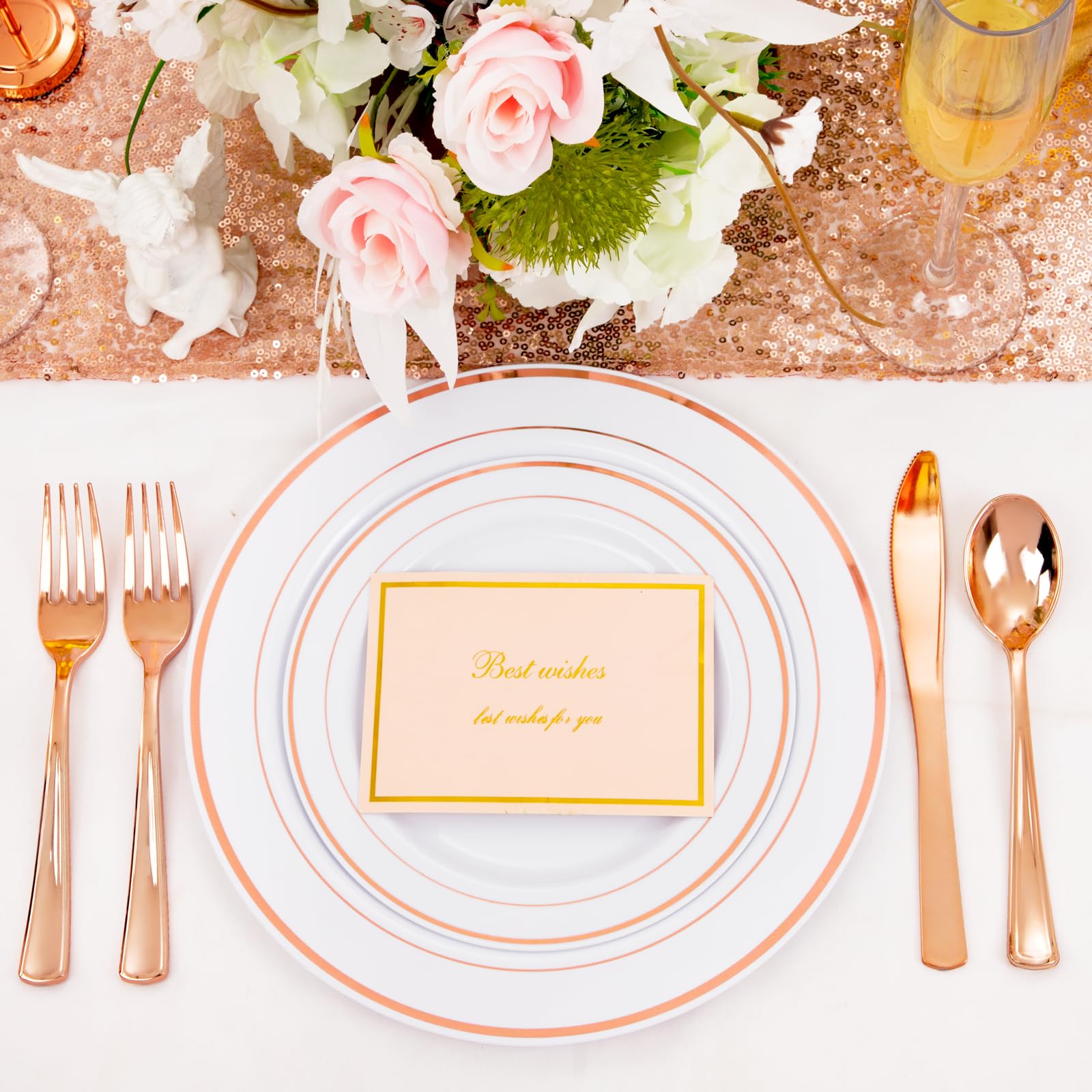 Flowercat 60Pcs Rose Gold Plastic Plates - Heavy Duty Rose Gold Plates Disposable For Wedding/Party/Valentine'S Day- Include 30P