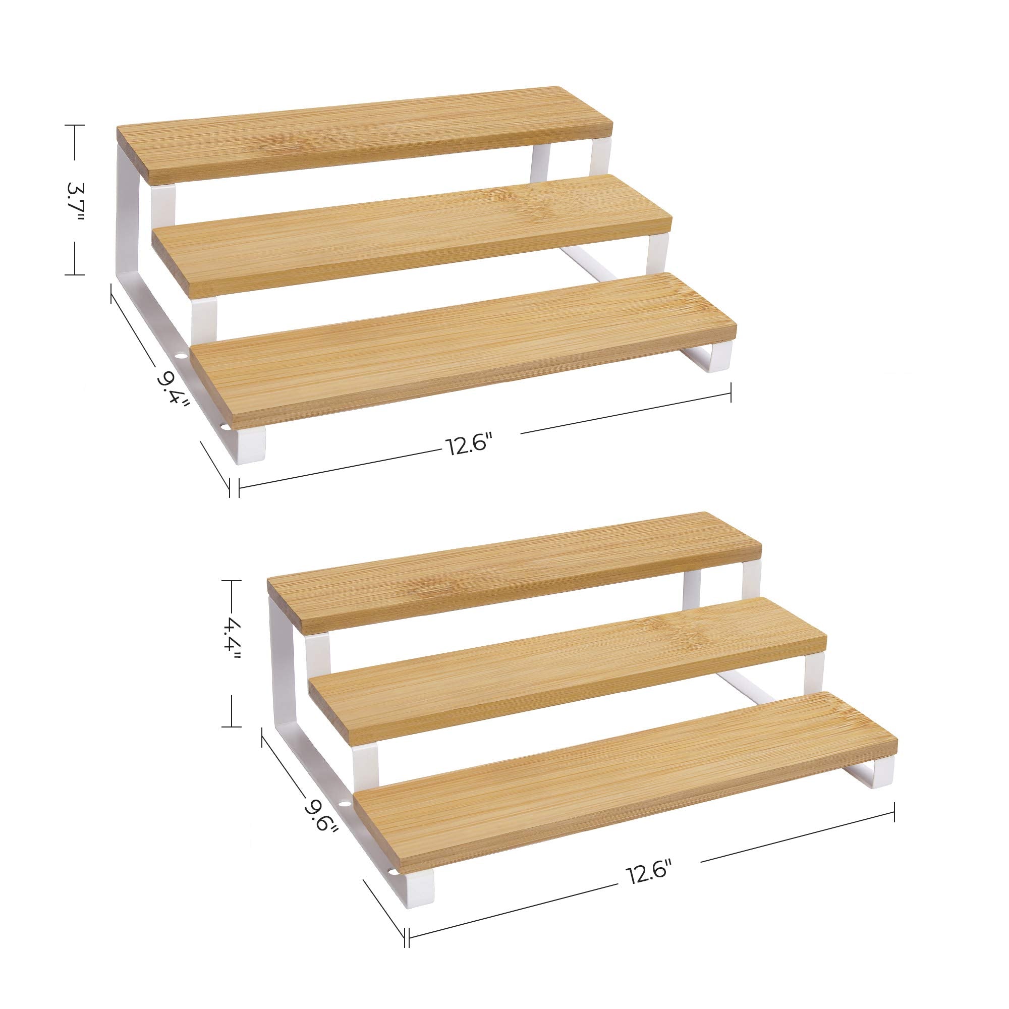 SONGMICS Spice Rack, Set of 2 Bamboo Expandable Display Shelf, 3 Tier Spice organization for cabinet, Tiered shelf organizer for