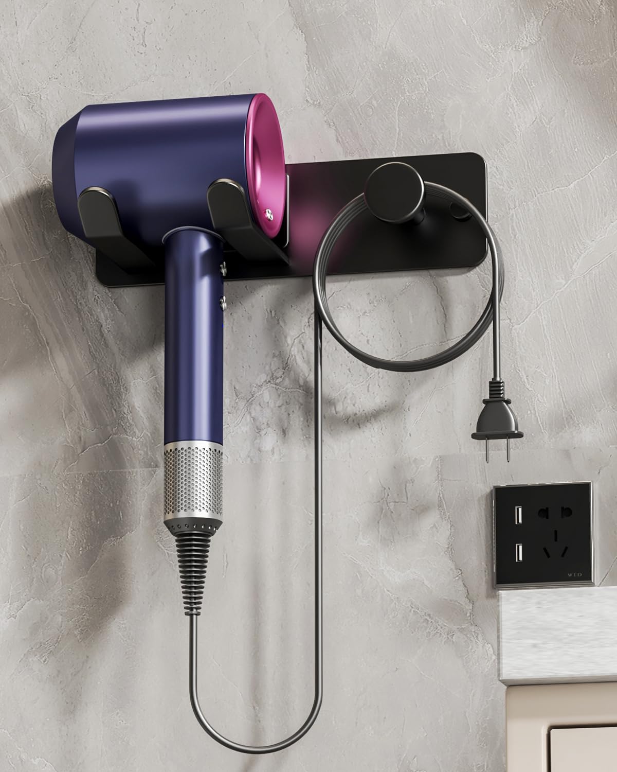 Wojiubuxin Hair Dryer Holder Wall Mount Matte Black Hair Dryer Holder For Bathroom Cabinet Sus 304 Stainless Steel Blow Dryer Ho