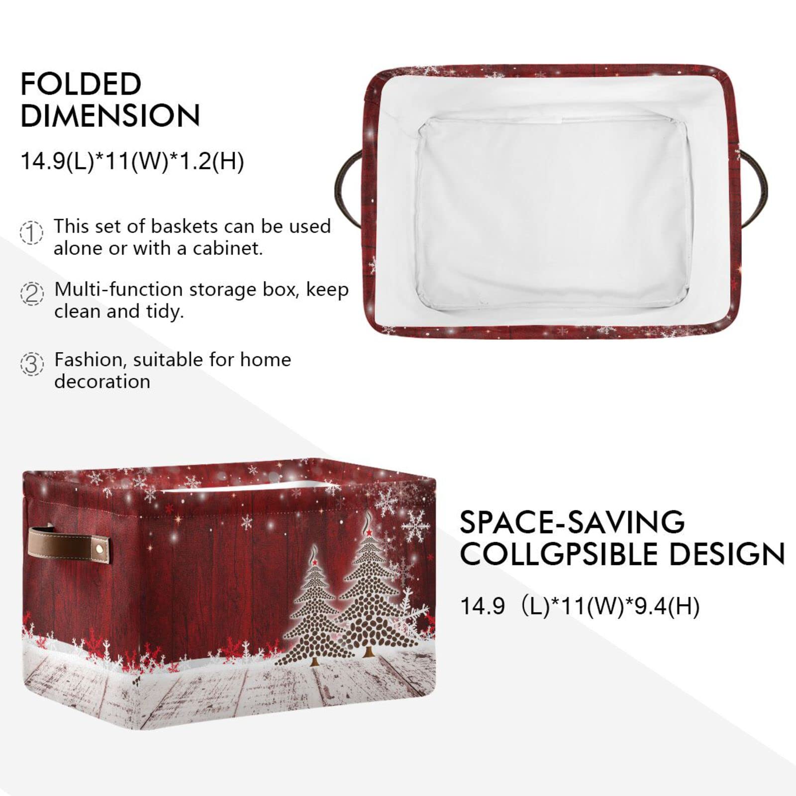 Senya Christmas Basket With Handles, Christmas Coffee Tree Red Wooden Foldable Fabric Collapsible Storage Bins Organizer Bag For