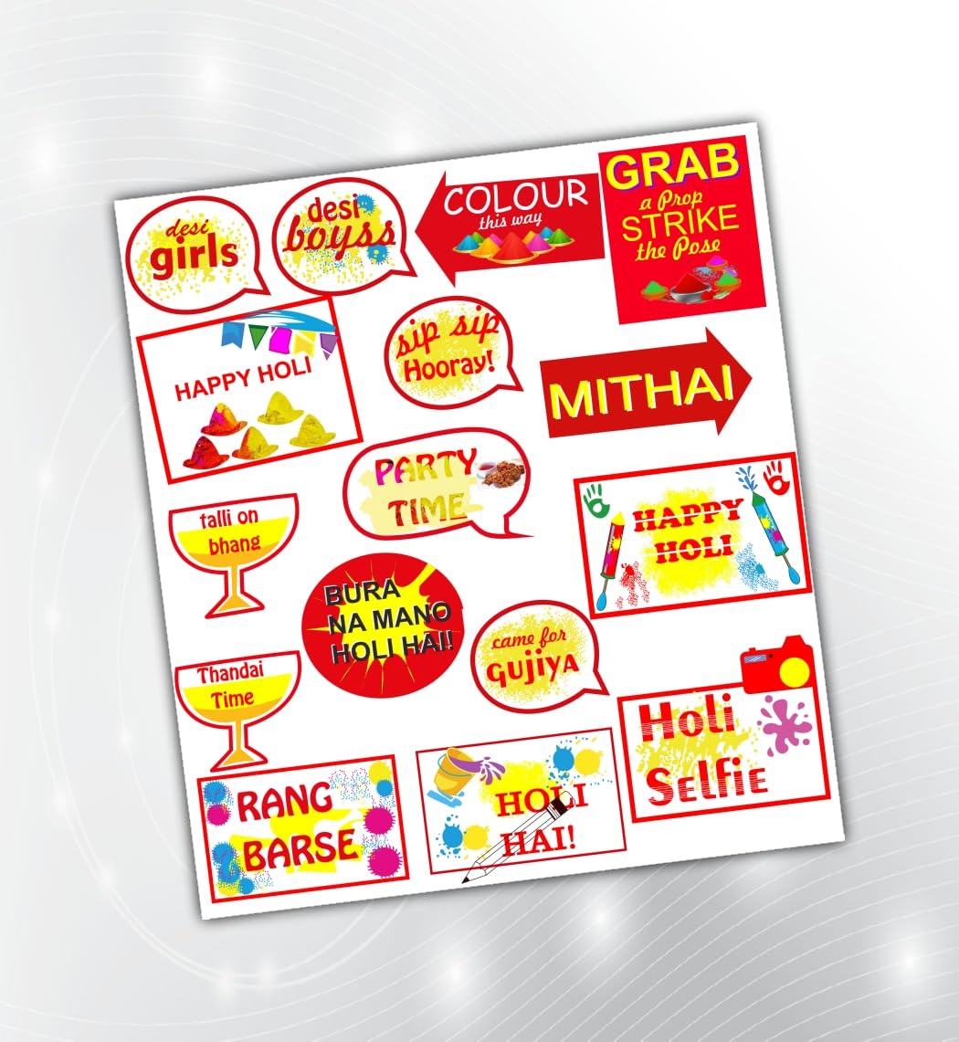 PartyStuff Holi Theme Props  Holi Speech Bubbles (16 Cards)