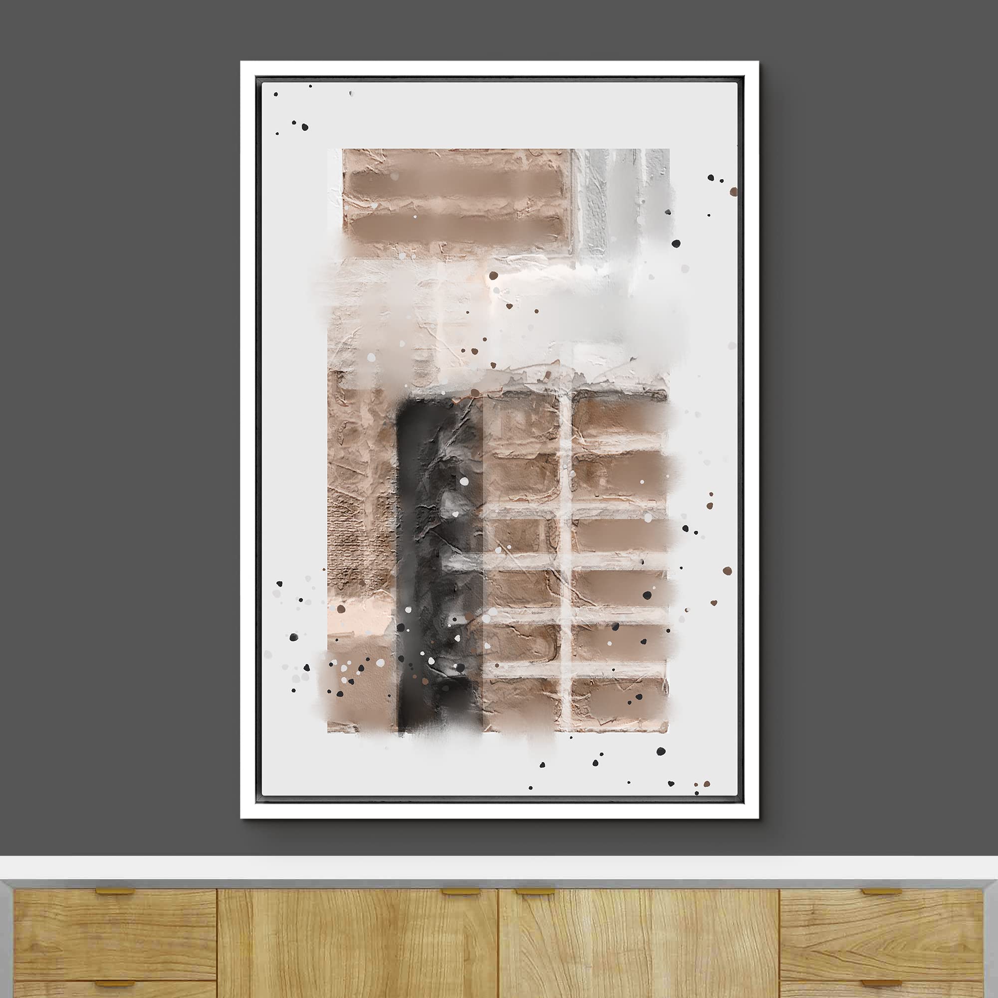 Ashbrook Framed Canvas Print Wall Art Minimalist Brown, Gray And Black Square Collage Abstract Shapes Illustrations Modern Conte