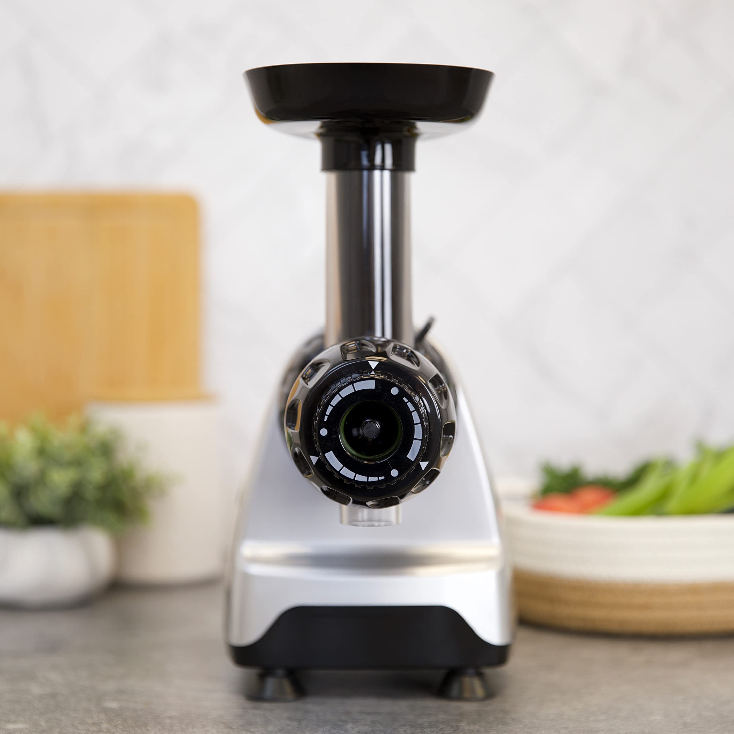 Omega CNC80S Cold Press Juicer - 200W Masticating Juice Extractor, Silver, Plastic Nutrition System