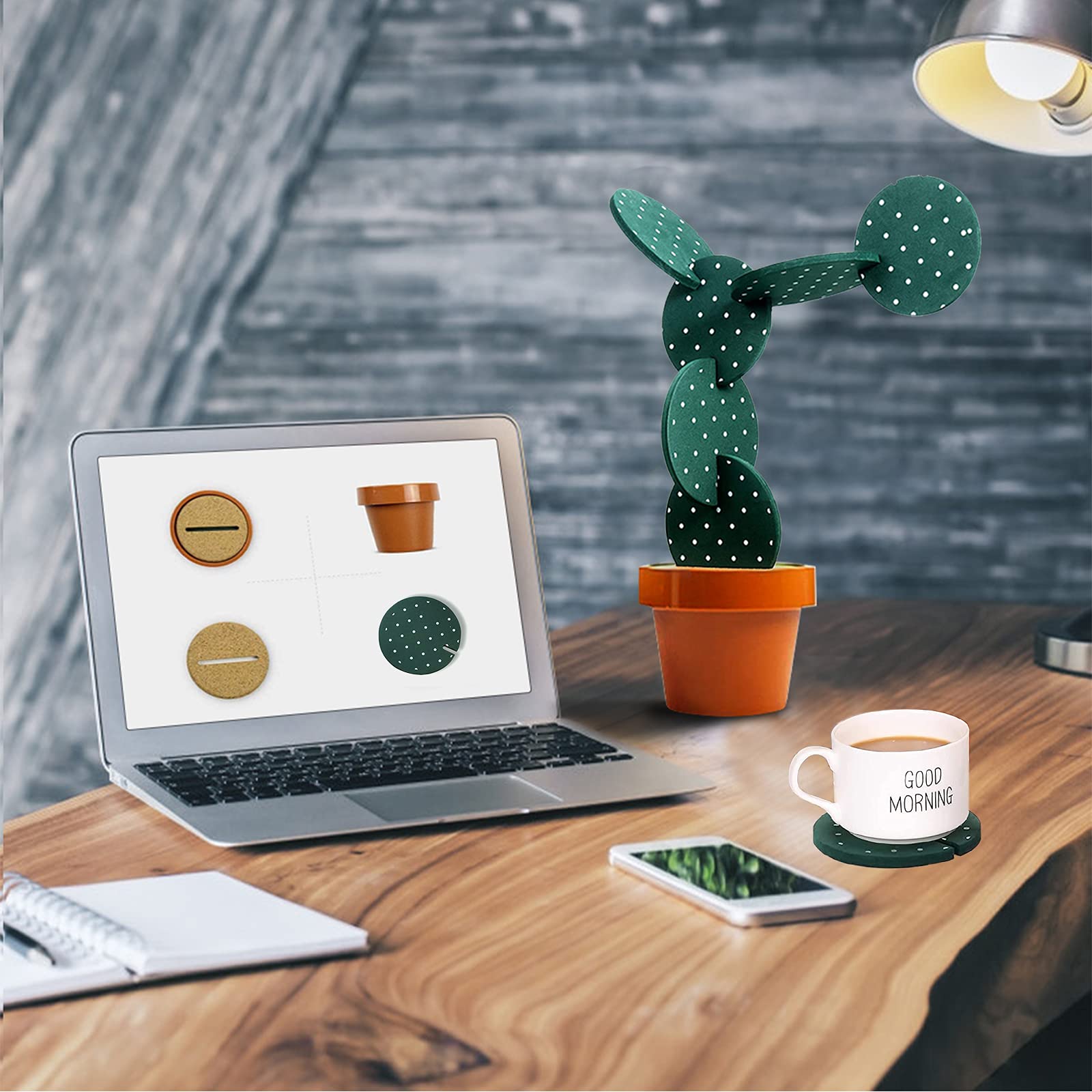 Cactus Coasters Set For Drinks Of 6 Pieces,Funny Coasters Cactus Gift With Flowerpot Holder For Home Office Bar Decor