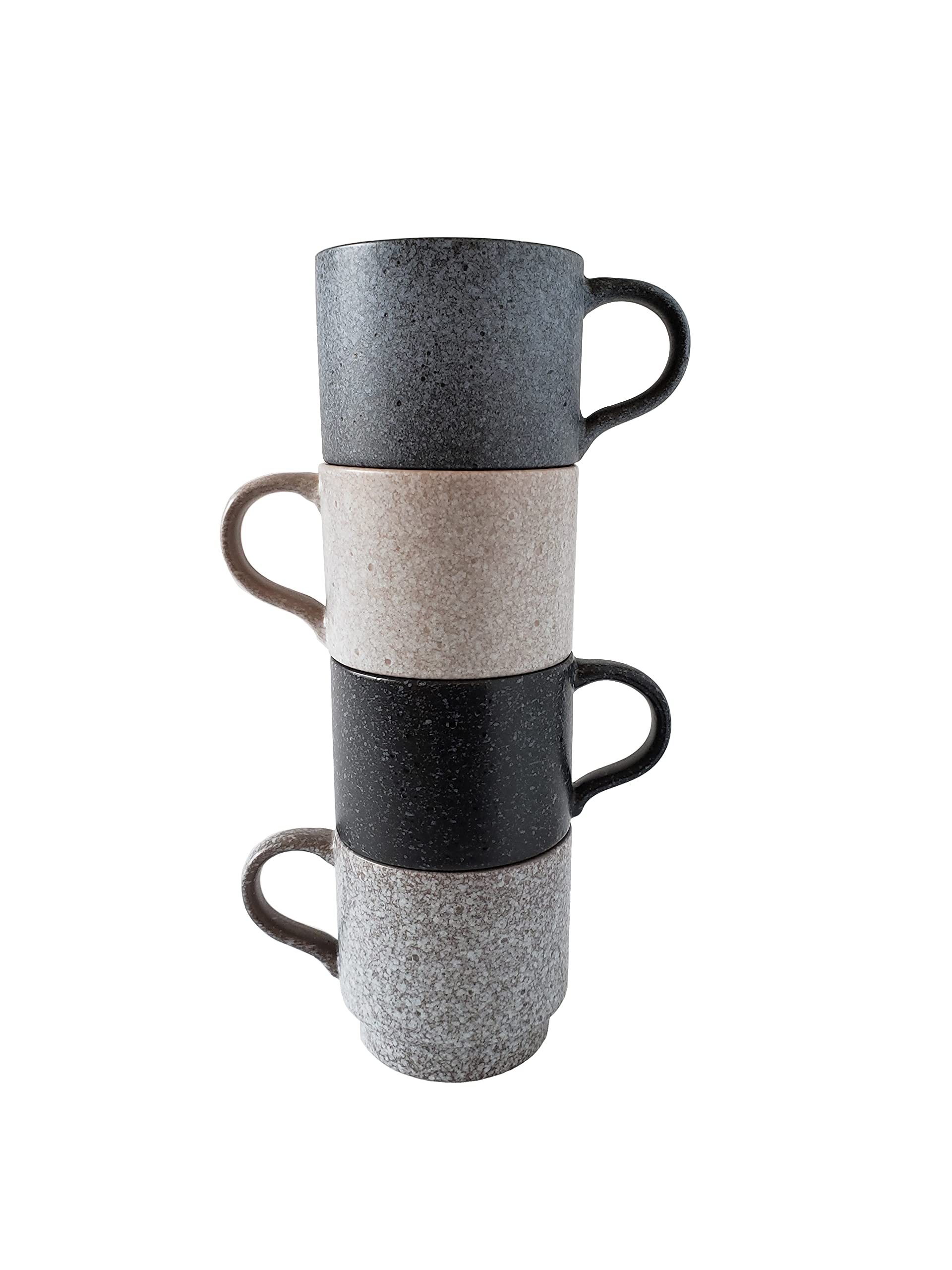 Essential Drinkware 14oz Classic Stackable Ceramic Coffee Mugs, Assorted Colors  Set of 4 Space Saving Durable Stacking Cups wi