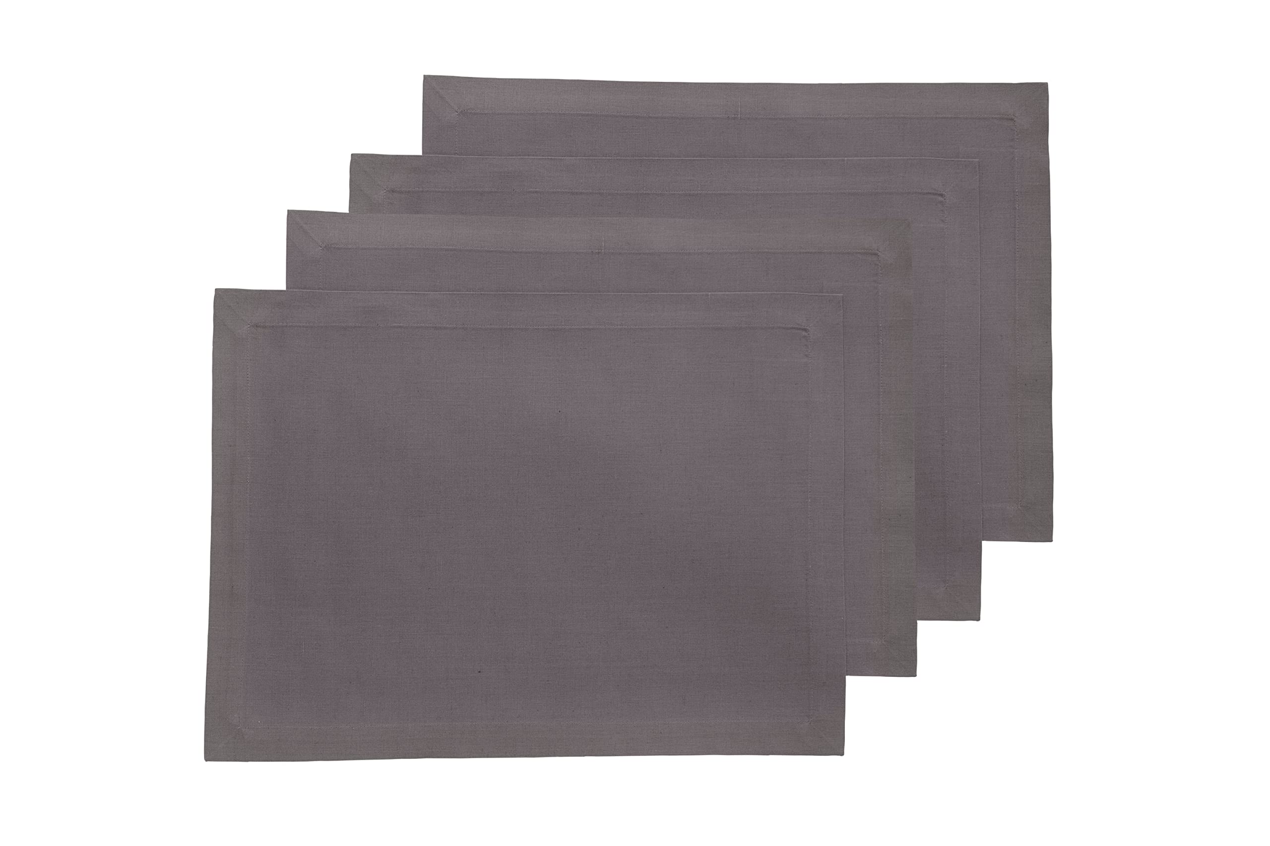 Solino Home Grey Placemats Set Of 4 - Cotton Linen Cloth Placemats 19 '' L X 14 '' W Inch - Machine Washable Fabric Placemats Fo
