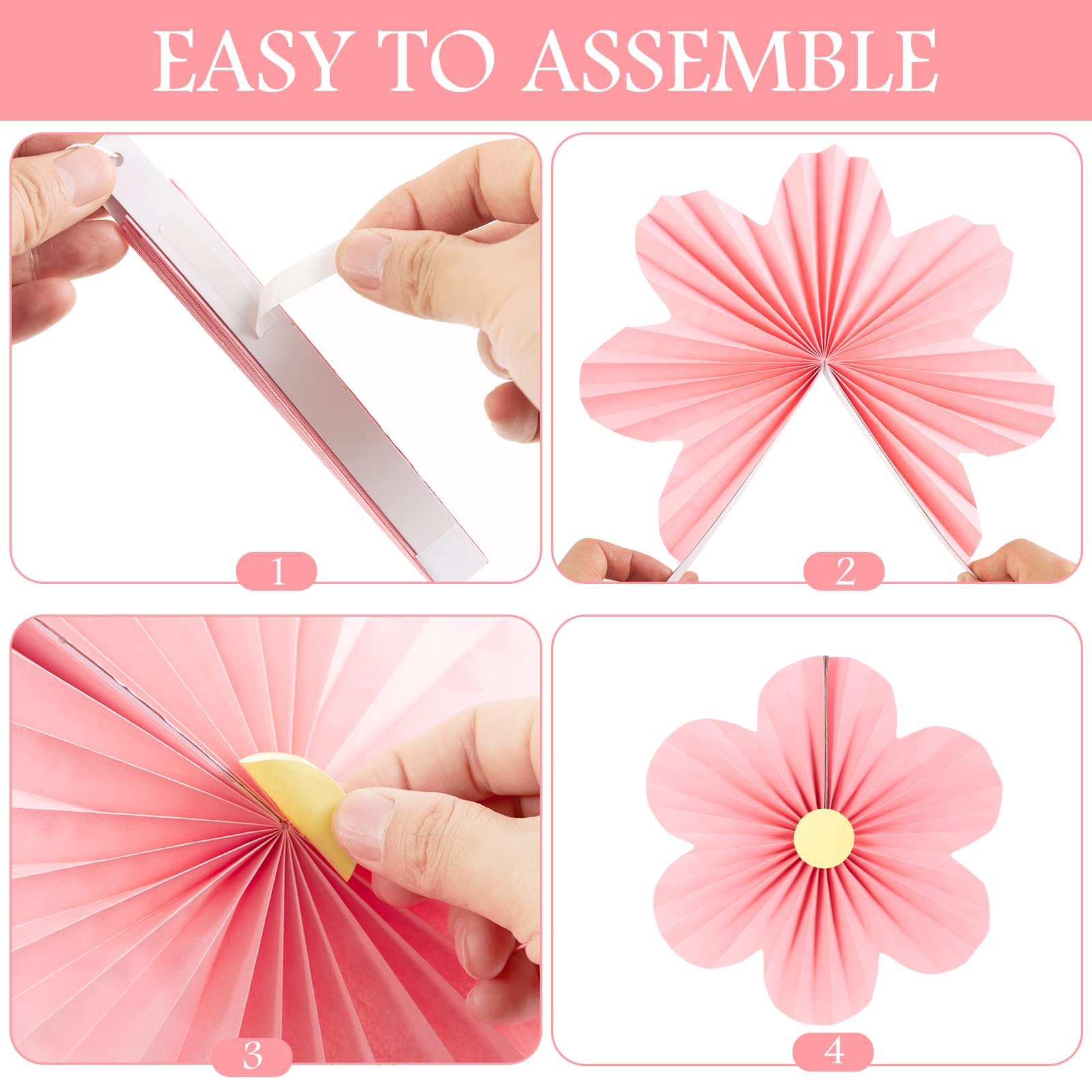 SUNBEAUTY Paper Flowers Leaves Decorations for Wall Fans Classroom Decoration Floral Backdrop Decor Hanging Decor Set of 12 Hdzs-pink Flower 14001-0701