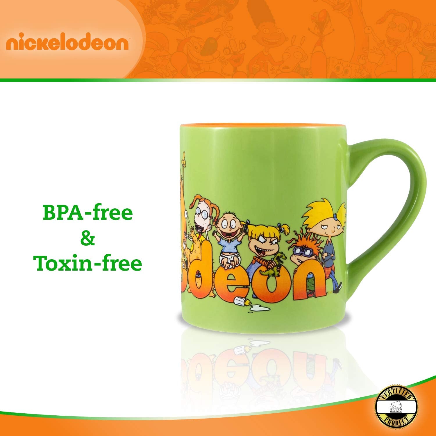 Silver Buffalo Nickelodeon Logo and Characters 90s Nostalgia Ceramic Mug  14 Ounces