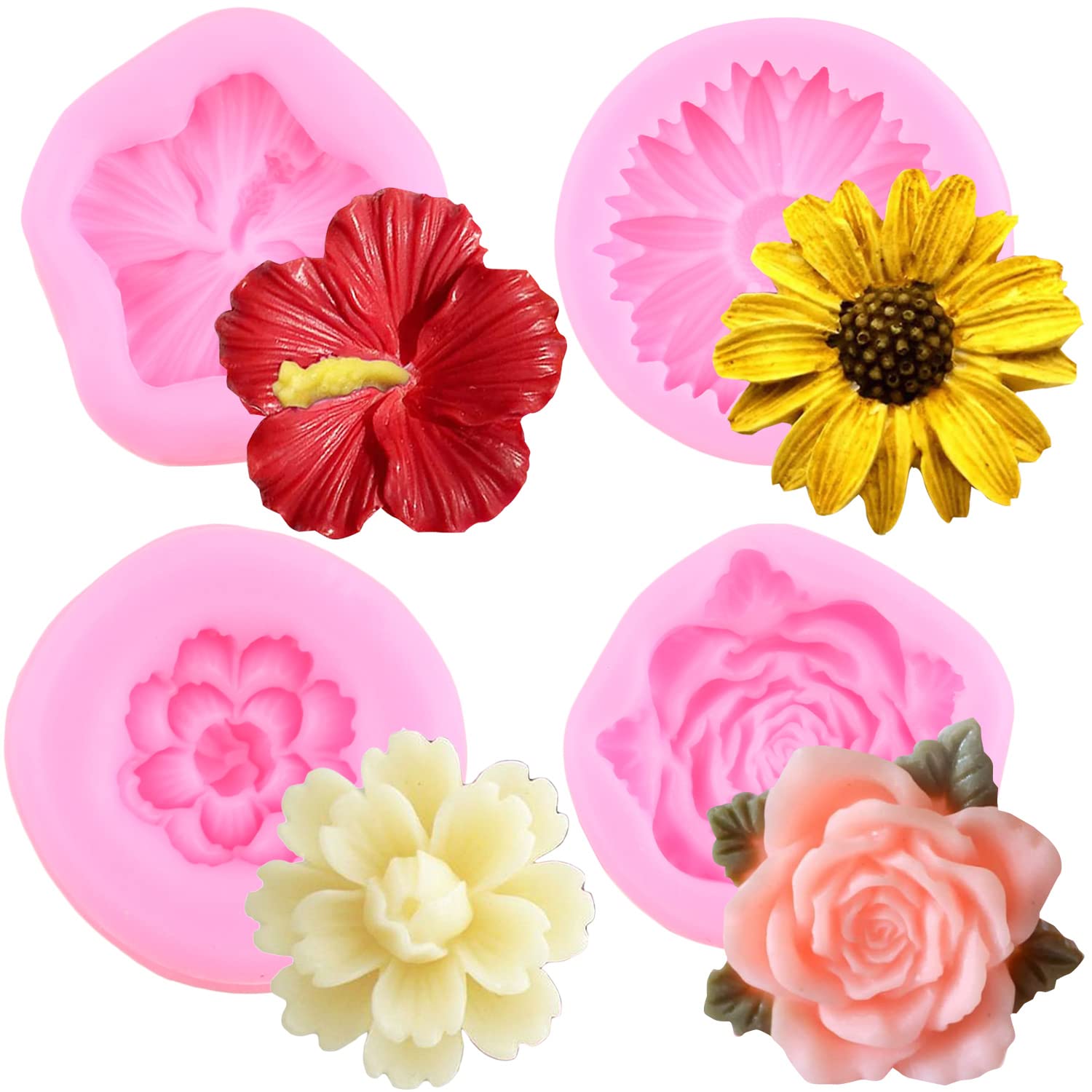 Miyahouse Flower Blossom Silicone Mold Hibiscus Orchid Flower Fondant Molds Chrysanthemum Flower Mold Cherry Blossoms Molds For