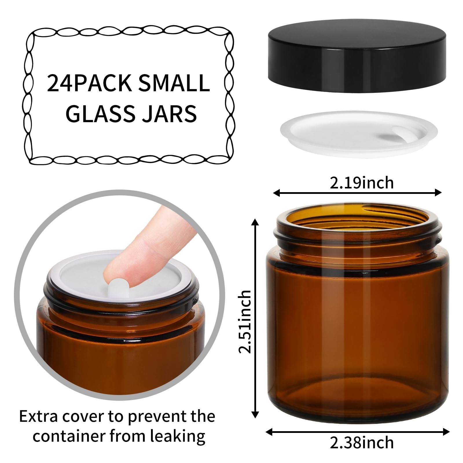 Keywing 4Oz Small Glass Jars With Black Lids, 24 Pack Amber Empty Cosmetic Containers Round Glass Jar With Inner Liners For Loti