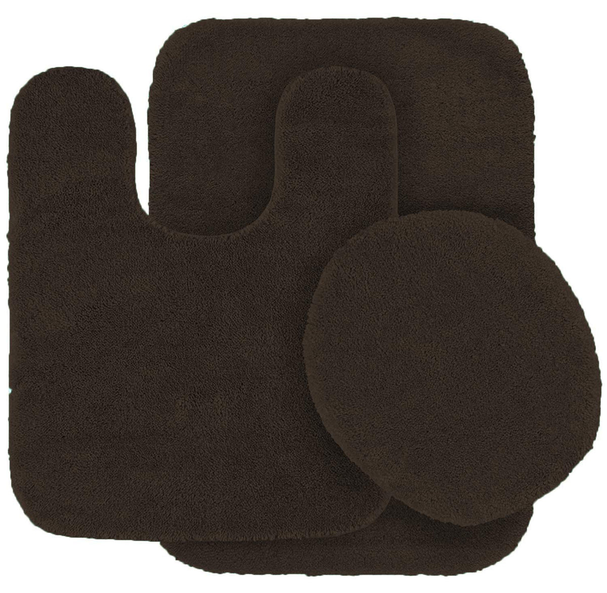 3 Pc Solid Color Chocolate/Brown Bathroom Rug Set Bath Mats Super Soft Anti Slip Soft Mats New