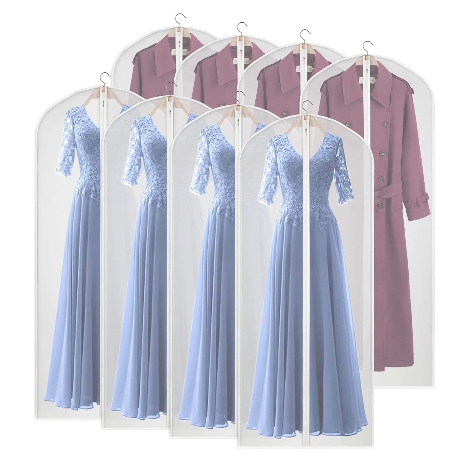 Kntiwiwo Clear Garment Bags For Closet Storage Suit Bag Set Of 8 Hanging Clothes Cover Dress Bag Dust-Proof With Zipper For Suit