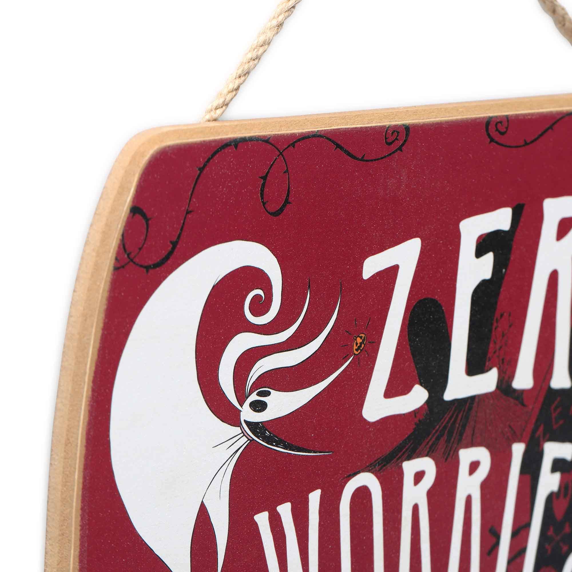 Disney The Nightmare Before Christmas Zero Worries Hanging Wood Wall Decor - Fun Zero Sign for Halloween Decorating