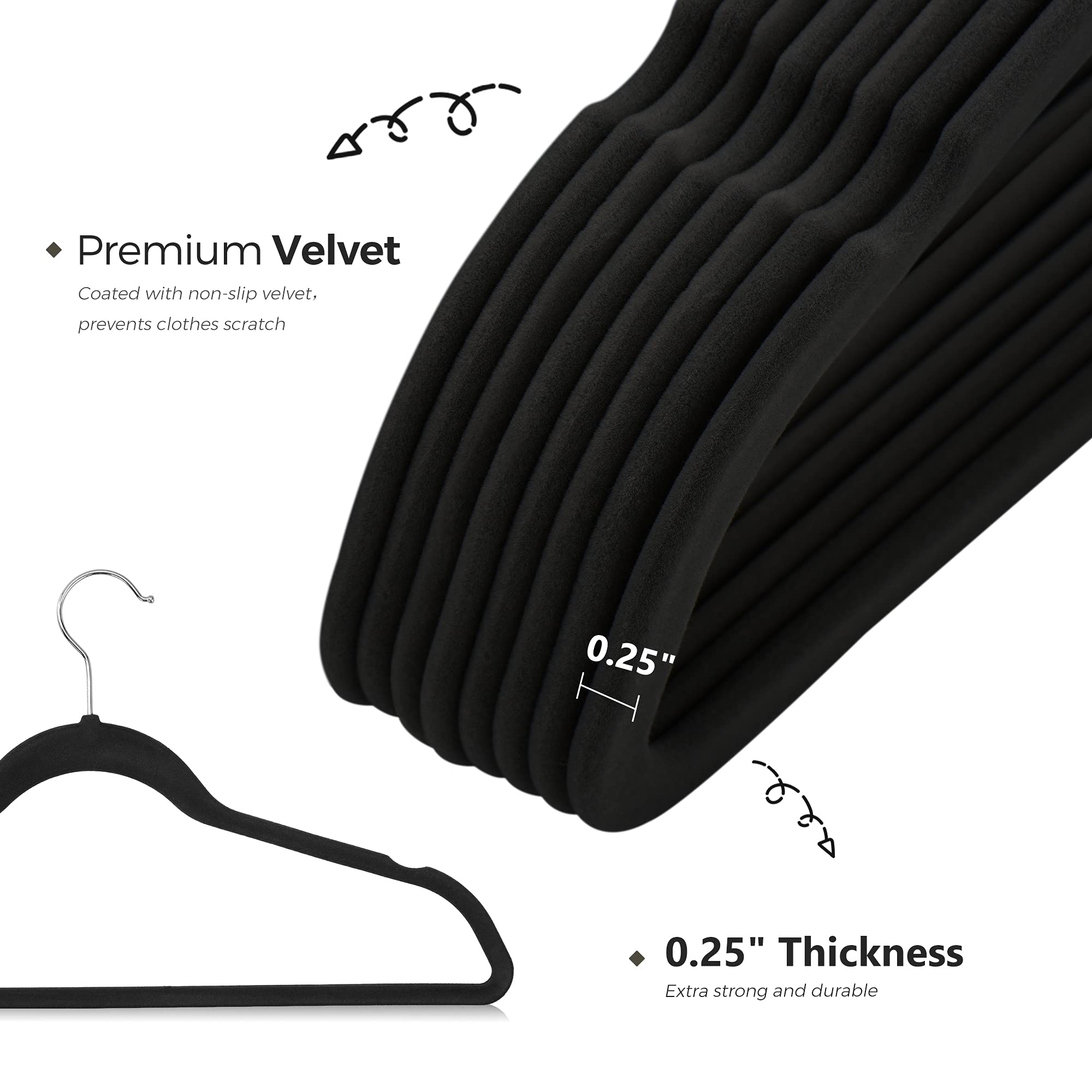 Cozymood Luxury Black Velvet Hangers 60 Pack  Premium Clothes Hangers Non-Slip Felt Hangers  Strong Black Hangers Heavy Duty Coat Hangers  Sturdy Suit Hangers Space Saving  No Shed  360 Rotating Hook