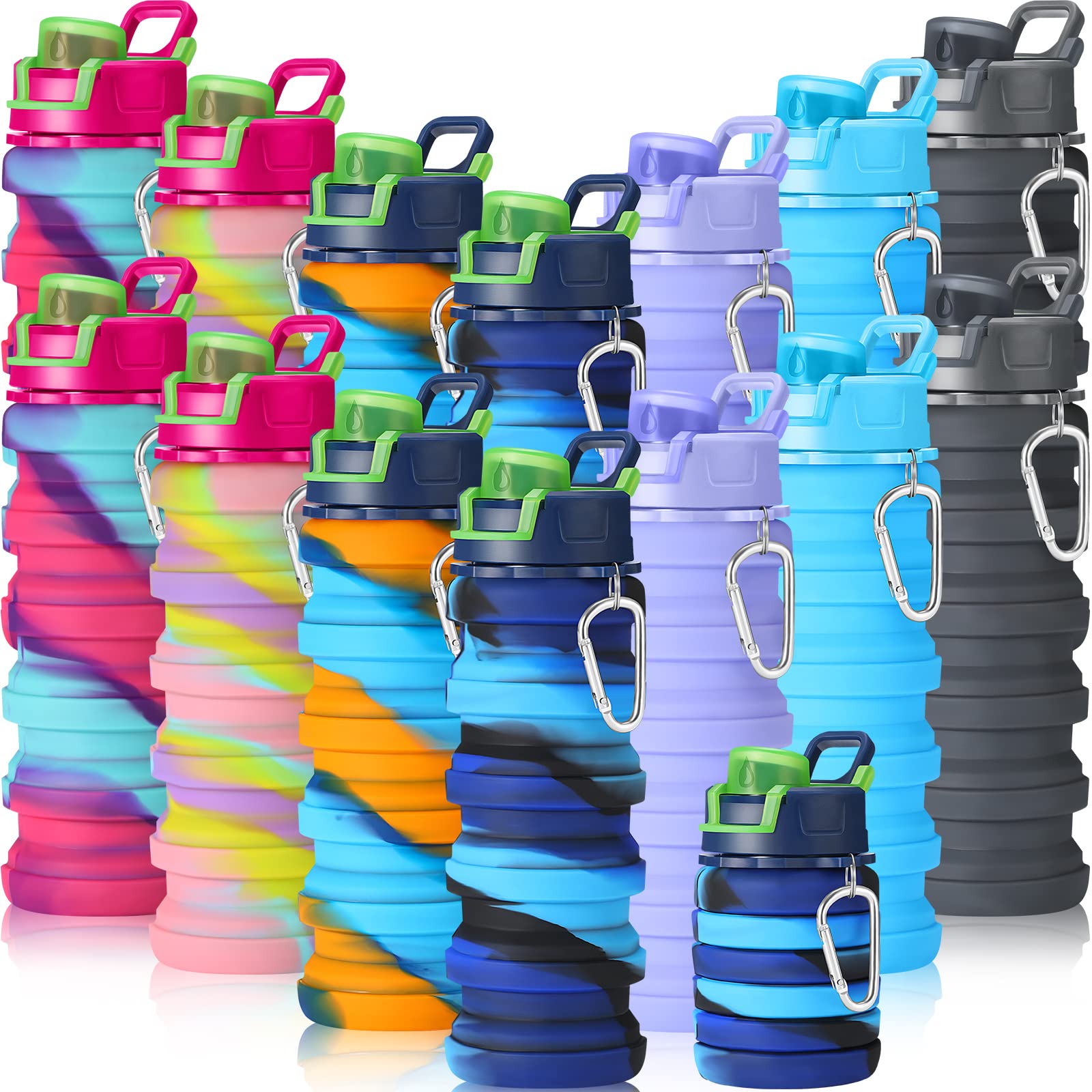 Sunnyray 14Pcs Collapsible Water Bottles Bulk 17oz (500ml), Dark Color