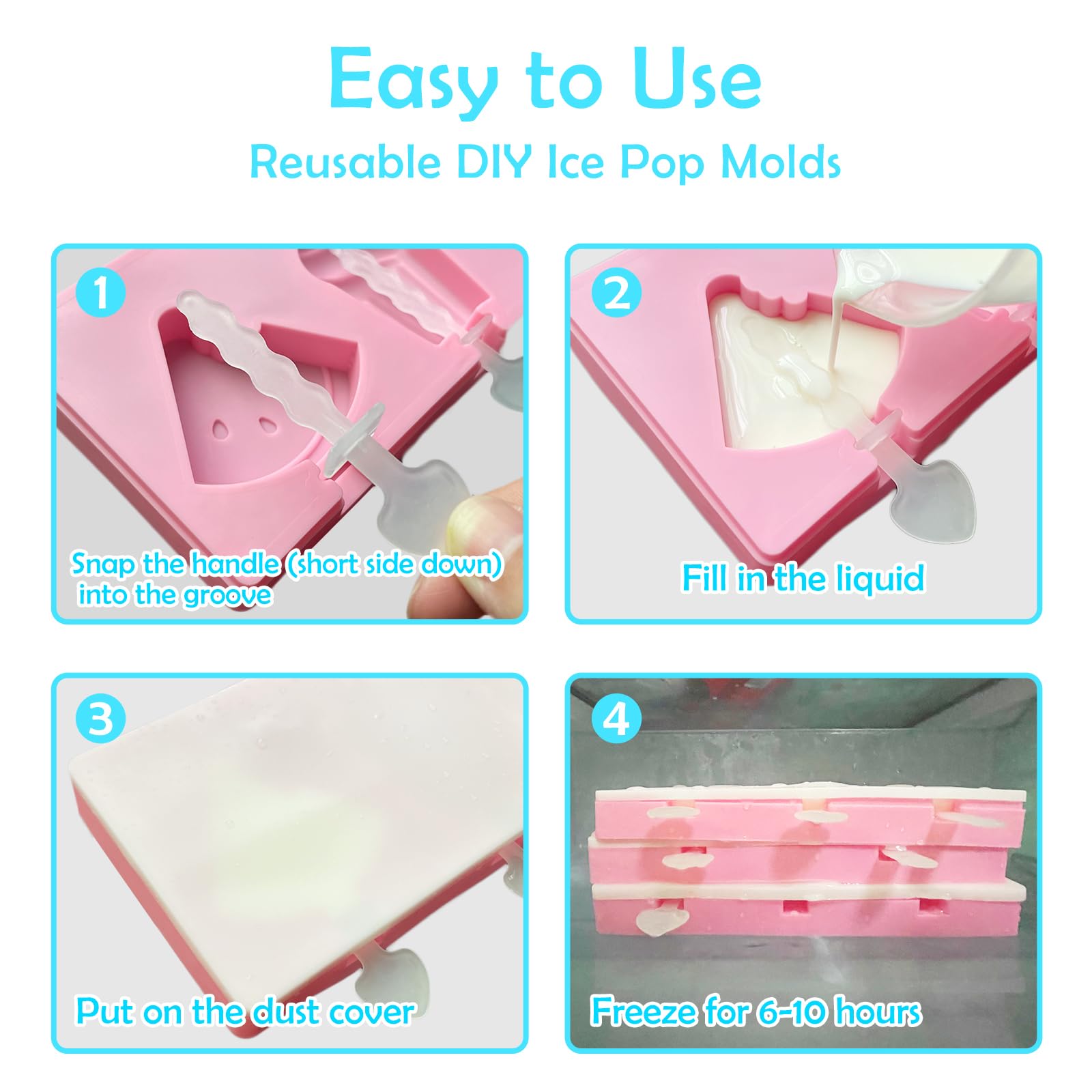 3 Pack Popsicle Molds, Silicone Popsicle Molds For Kids, Ice Pop Mold With Lids, 12 Reusable Sticks For Homemade Ice Cream Popsi
