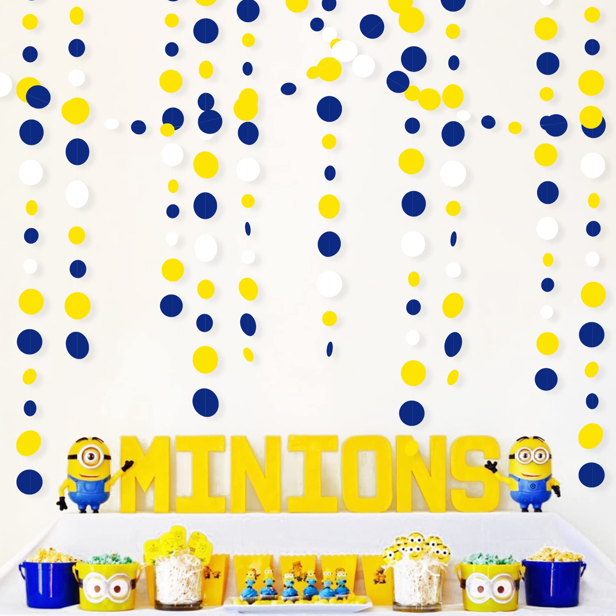 46Ft Navy Blue And Yellow Circle Dots Garland Royal Blue Yellow White Hanging Paper Polka Dot Streamer For Graduation Birthday W