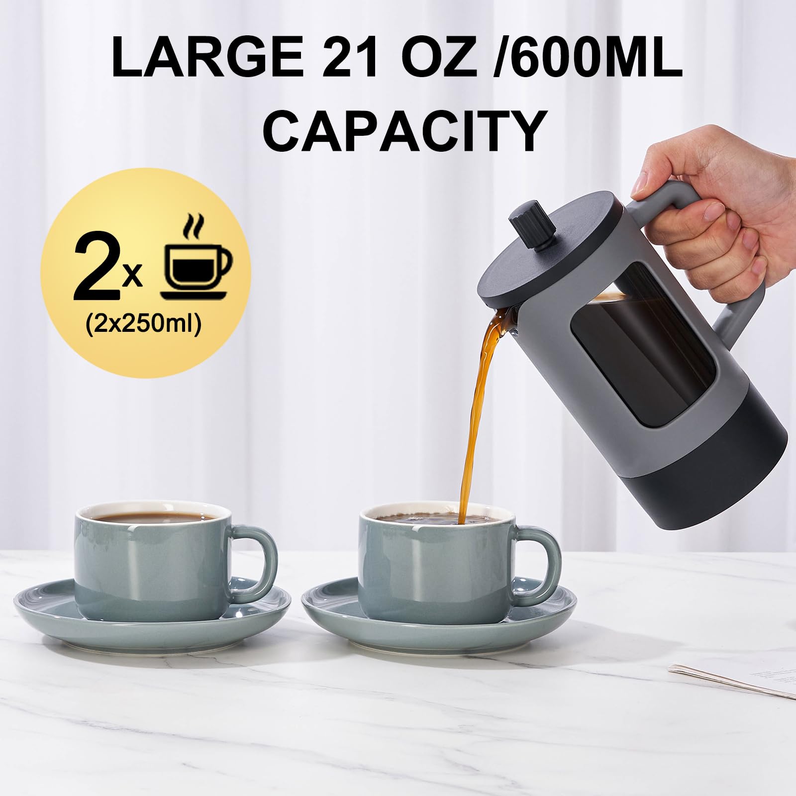 Yolife French Press Coffee Maker, 21 Oz Small Coffee Tea Press With Heat-Resistant Borosilicate Glass, 4-Level Filtration System