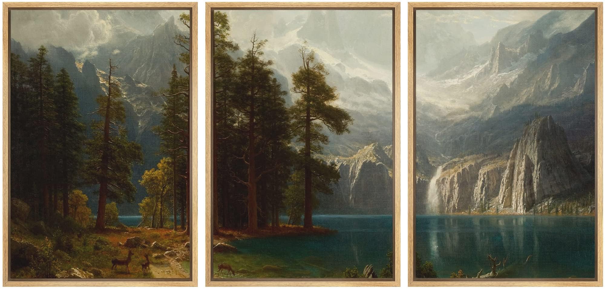 Wall26 - 3 Piece Framed Canvas Wall Art - Sierra Nevada In California By Albert Bierstadt Giclee - Modern Home Art Stretched And