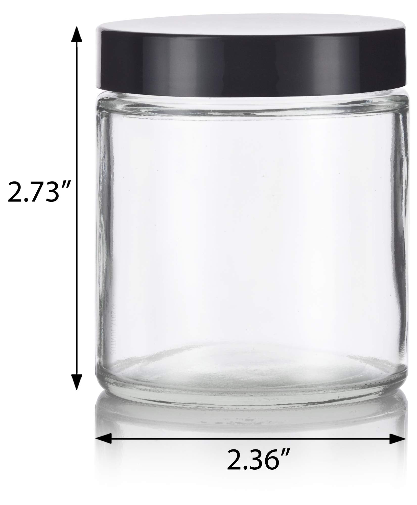 4 Oz / 120 Ml Clear Thick Glass Jar With Black Smooth Lids (12 Pack) + Small Glass Balm Jar