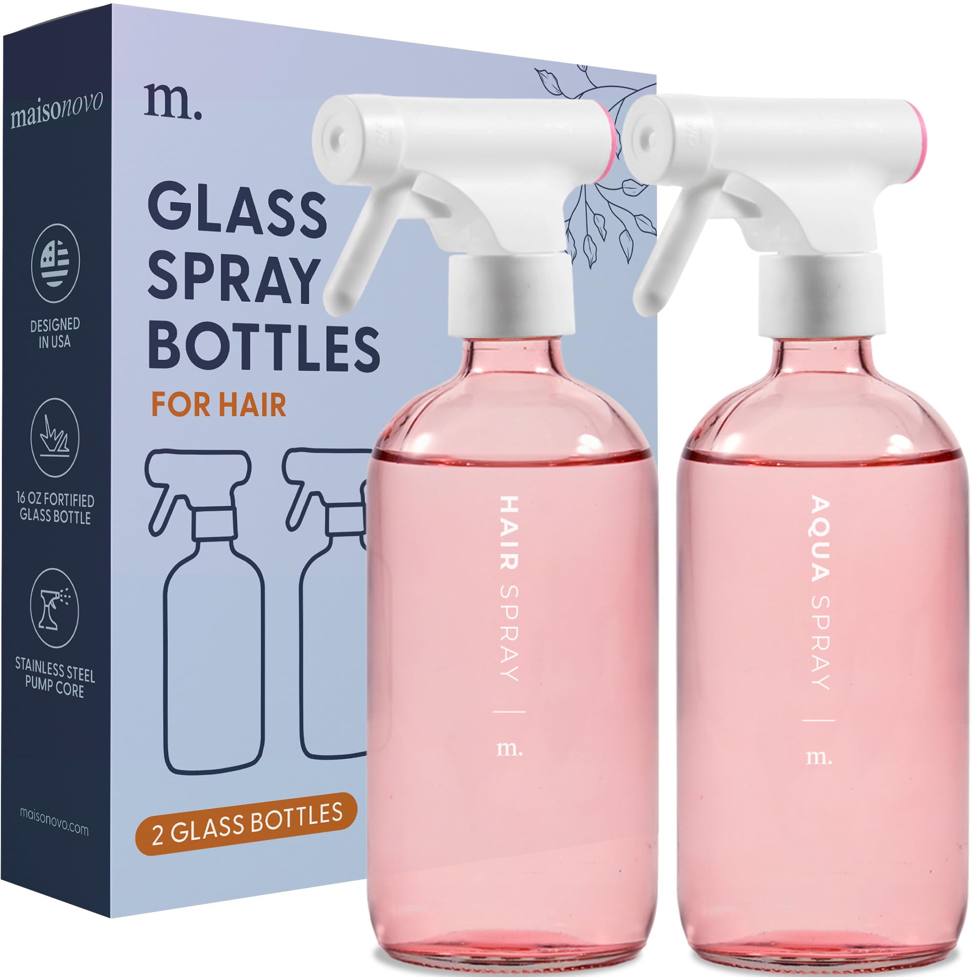 Maisonovo Spray Bottle For Hair | 16.9 Fl Oz Pink X 2 With 16 Labels
