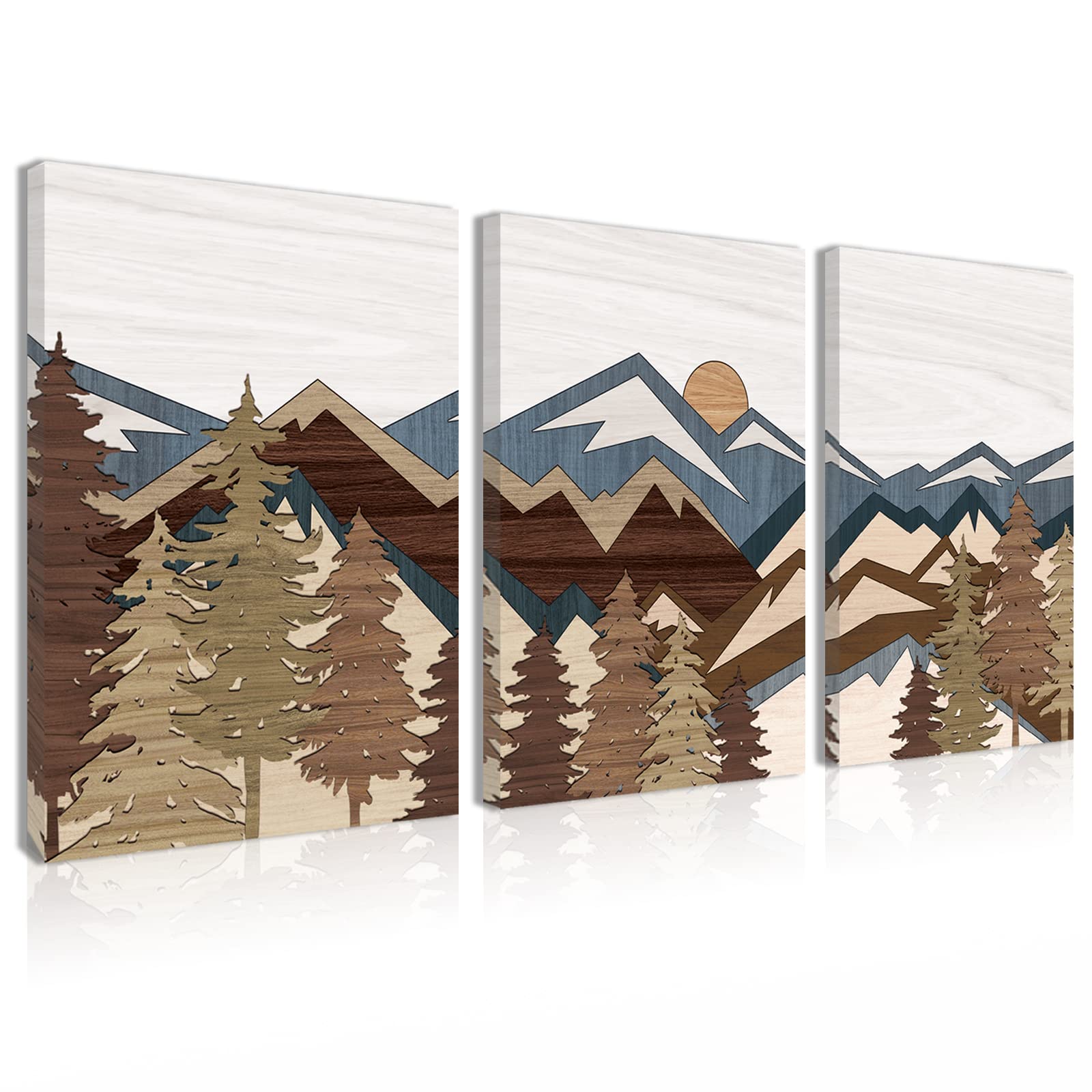 Bincue Boho Mountain Wall Art Framed Mountains Office Canvas 3 Piece Artwork 12X16 Inch For Living Room Bedroom D  Cor
