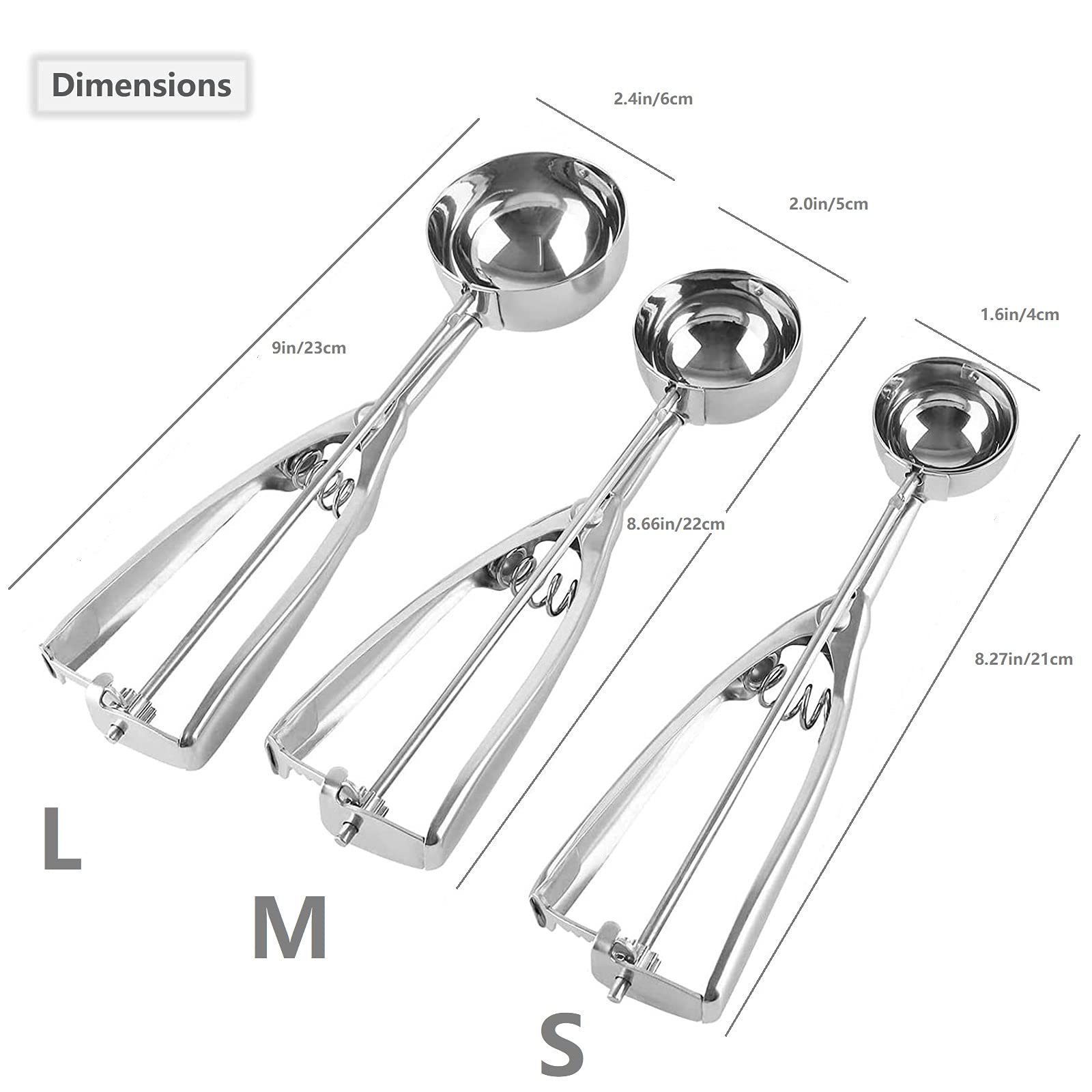 Ice Cream Scoop, 3Pcs Cookie Scoop Set, Stainless Steel Ice Cream Scooper With Trigger Release, Large/Medium/Small Cookie Scoope