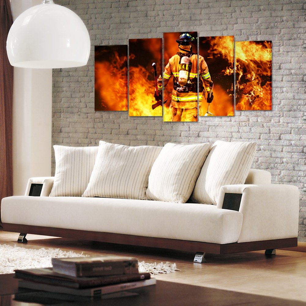 Kreative Arts - No Greater Love Fireman Back Canvas Prints Fire Fighter Inspirational Framed Art Print Wall D  Cor Picture For H