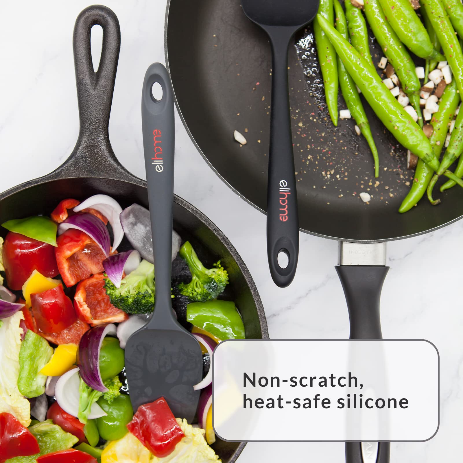 Elihome Chef Series 3 Piece Silicone Spatula Set - 600F Heat Resistant Non Stick Rubber Kitchen Scraper Spatulas For Cooking, Ba