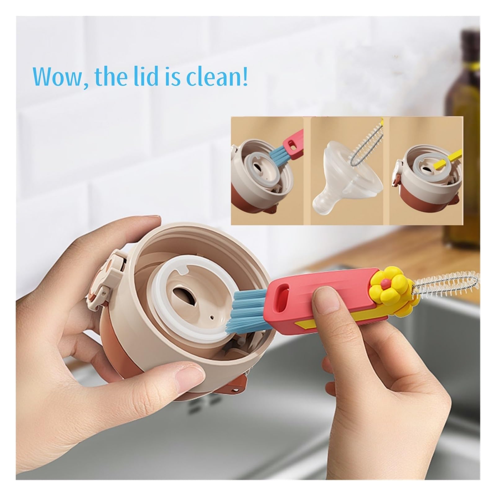 3 In 1 Cup Lid Cleaning Brush,Sealing Cover Cleaning Brush,2024 New Crevice Cleaning Brush,Straw Cleaner Brush,Cup Cleaning Brus