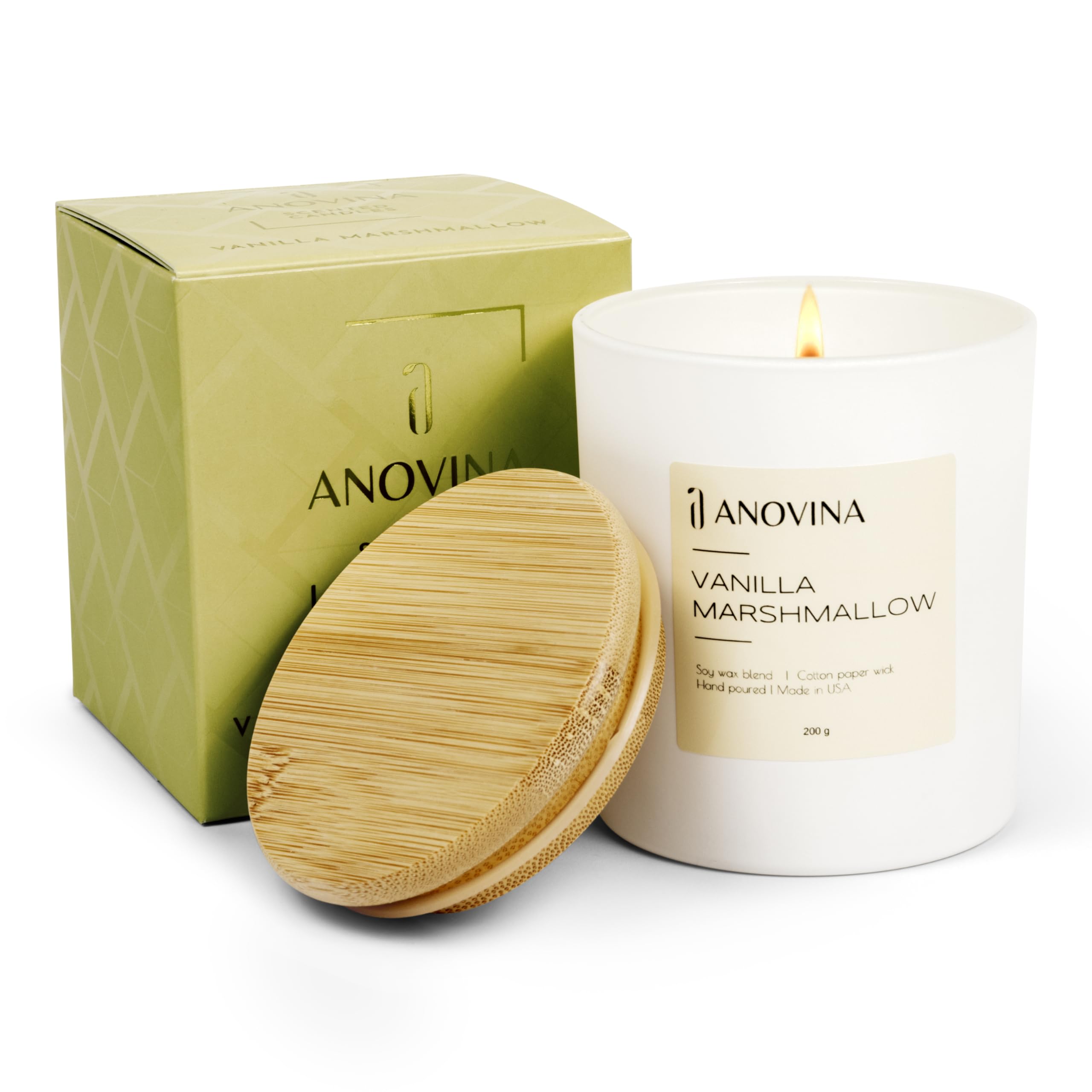 Anovina Vanilla Scented Candle with Gift Box. Candles for Home, Secented Candle Gifts for mom, Glass Jar with Bamboo Lid Hand Po