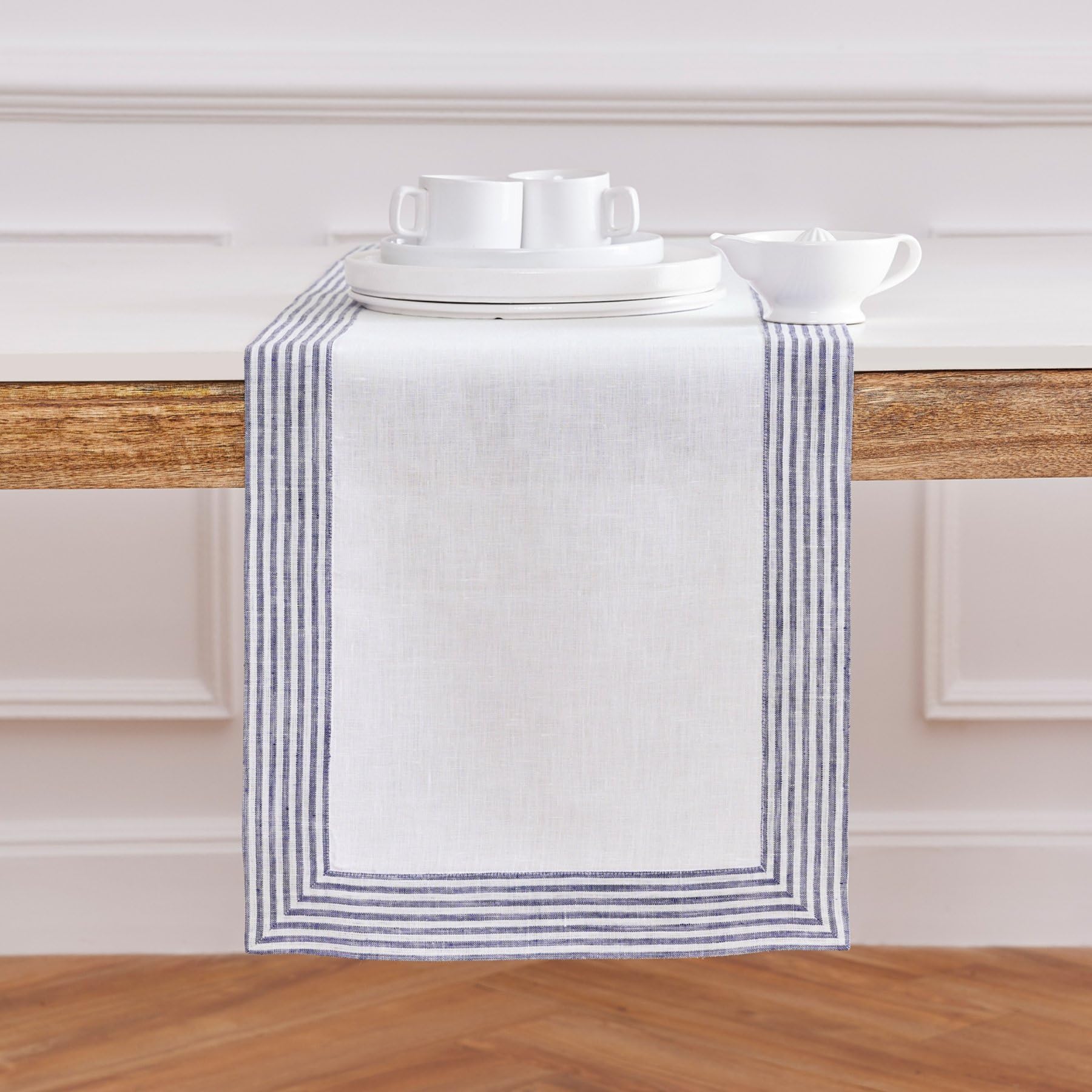 Solino Home Linen Table Runner 72 Inches Long - Lucca, 100% Pure Linen Navy Table Runner 14 X 72 Inch Ideal For Wedding, Parties