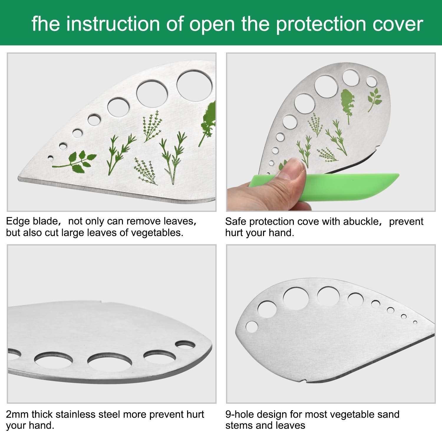 2 Pack Herb Stripper Tool 9 Holes Stainless Steel Kale Leaf Stripping Zip Tools, Curved Edge Can Be Used As A Kitchen Gadgets