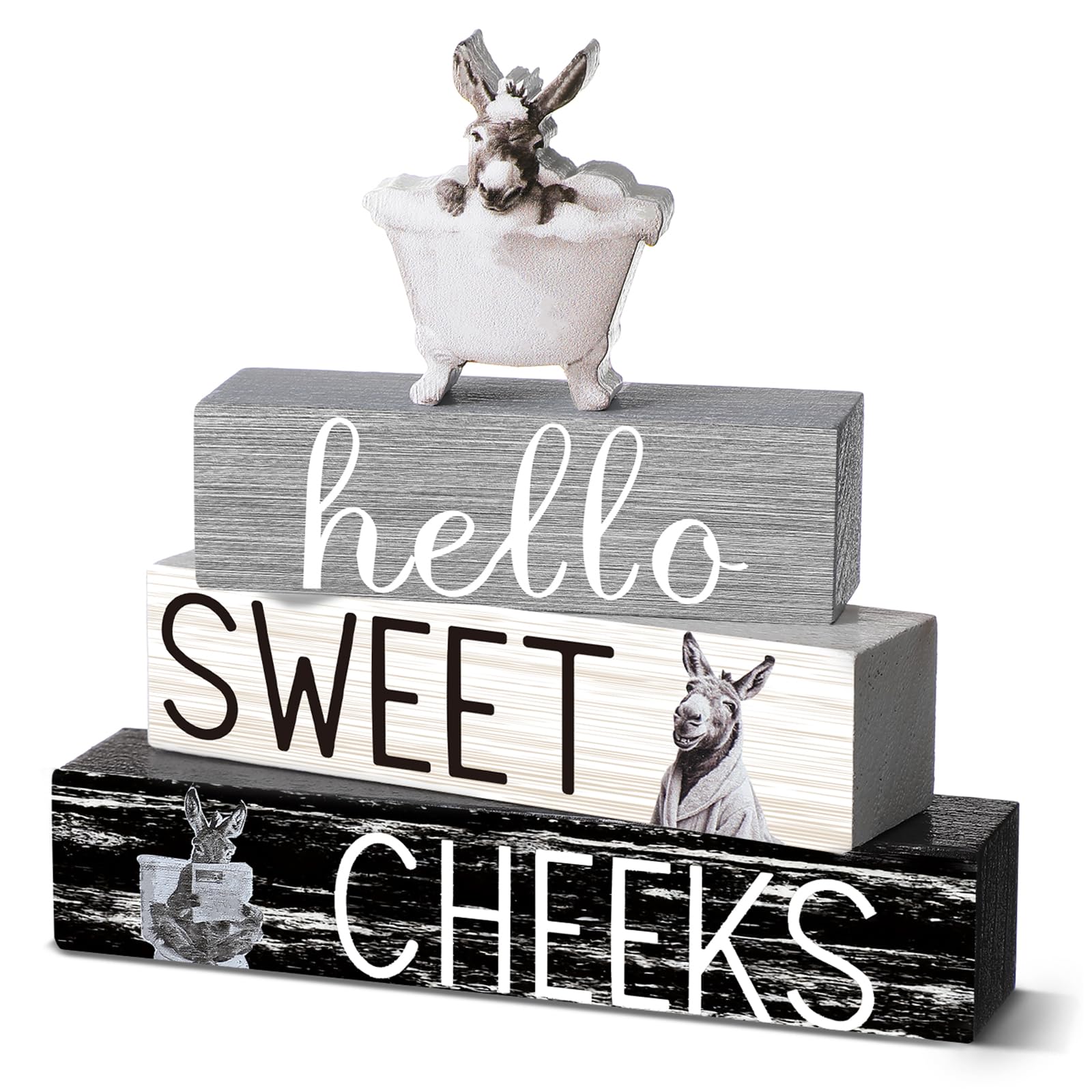 Cinnvoice 4 Pcs Funny Donkey Bathroom Decor Farmhouse Donkey Bathroom Decoration Western Hello Sweet Cheeks Table Centerpiece Ch