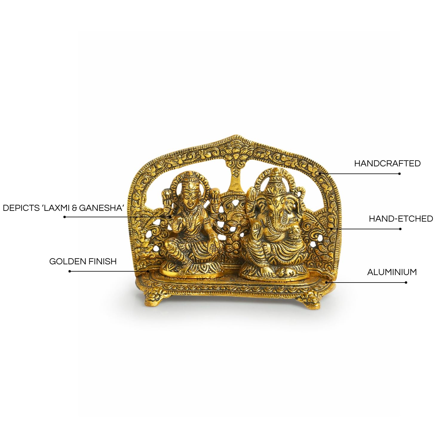 Exclusivelane Laxmi Ganesh Idol Showpiece Figurine (5.0 Inches, Golden, Metal)|Handcrafted Laxmi Ganesh Idol For Home Dcor Lax