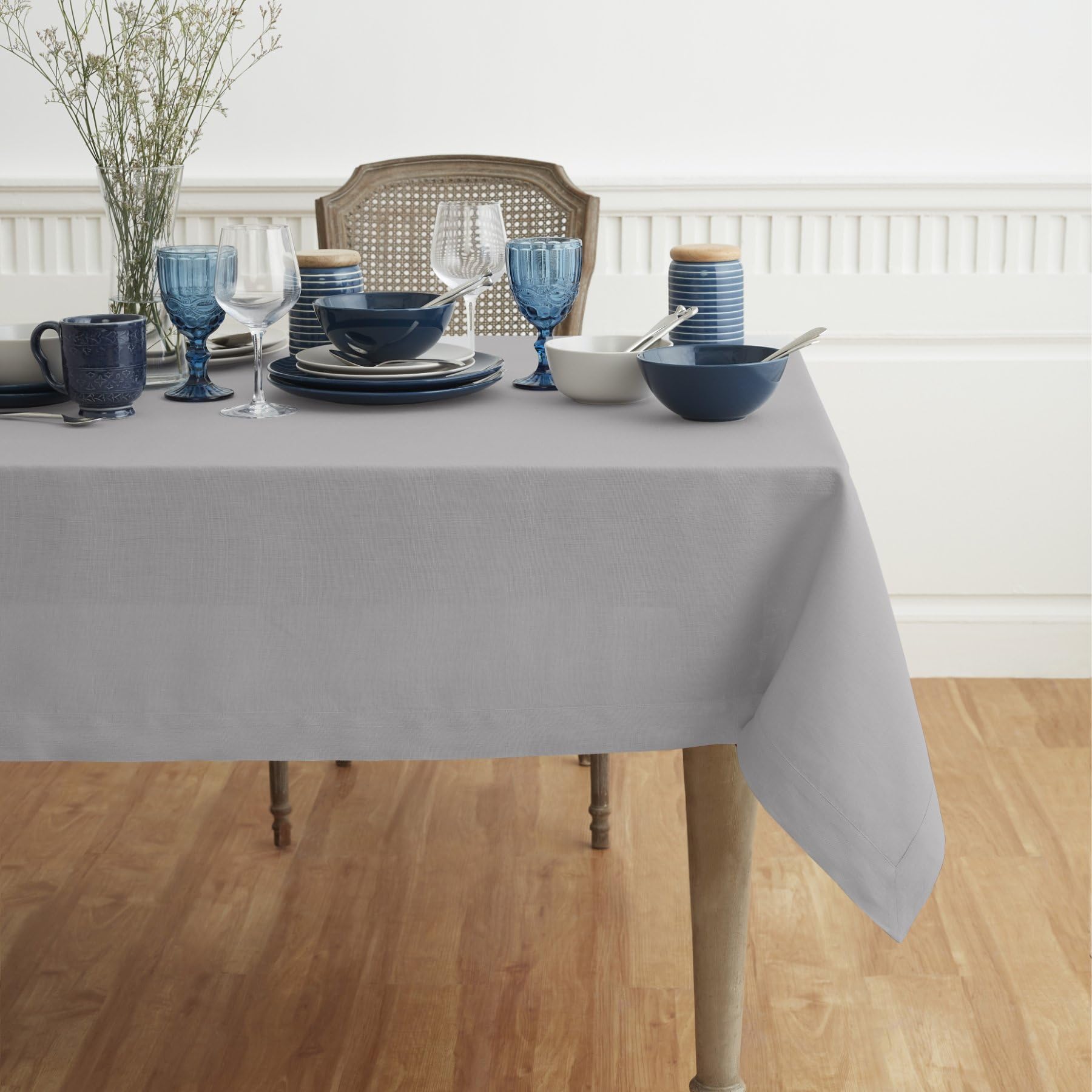 Solino Home Soft Grey Linen Tablecloth 108'' L X 60'' W Inch - Fete, 100% Pure Linen Table Cloth For Rectangle Tables - Machine