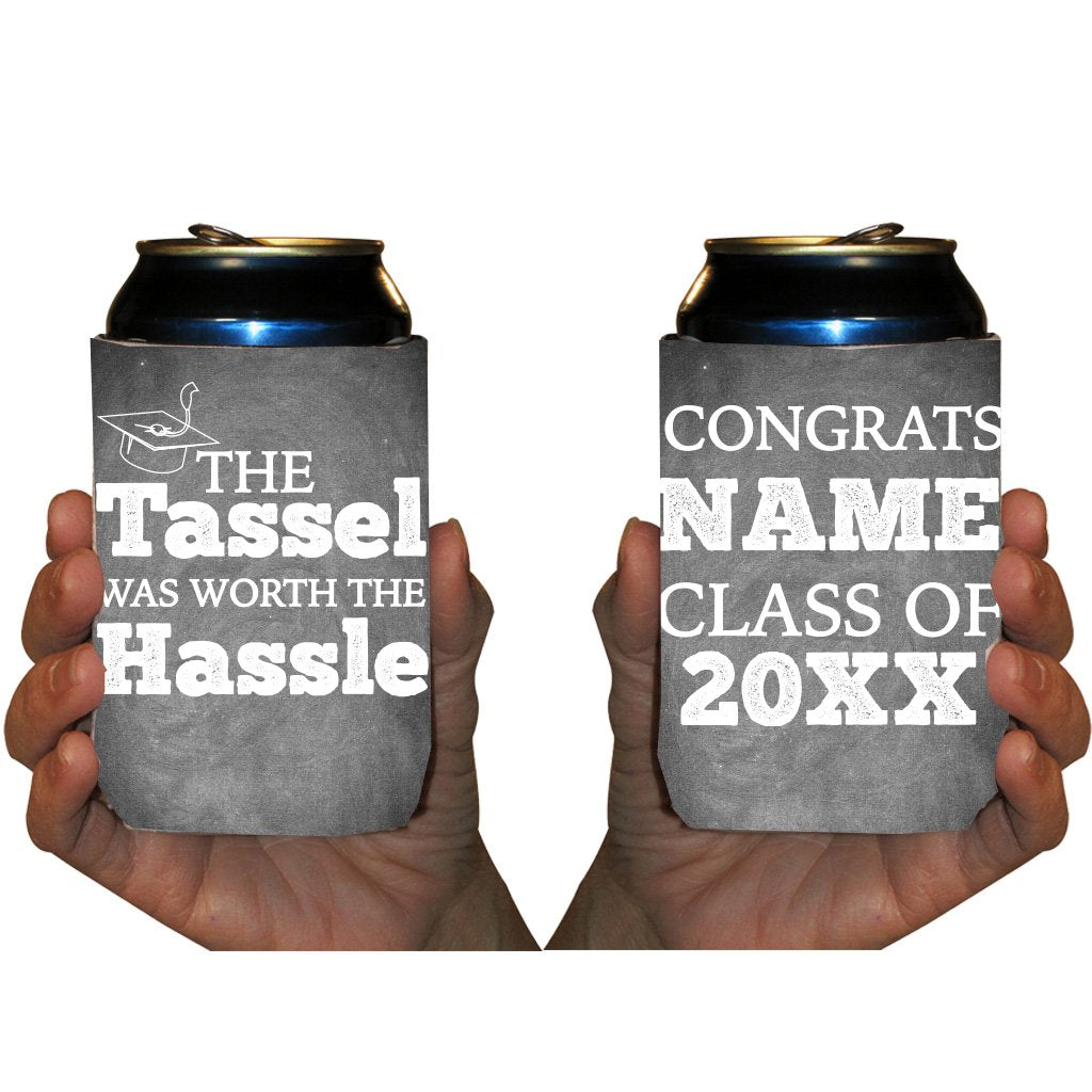 Custom Graduation Can Cooler- The Tassel Was Worth The Hassle - Graduation Party Beverage Coolers (150)