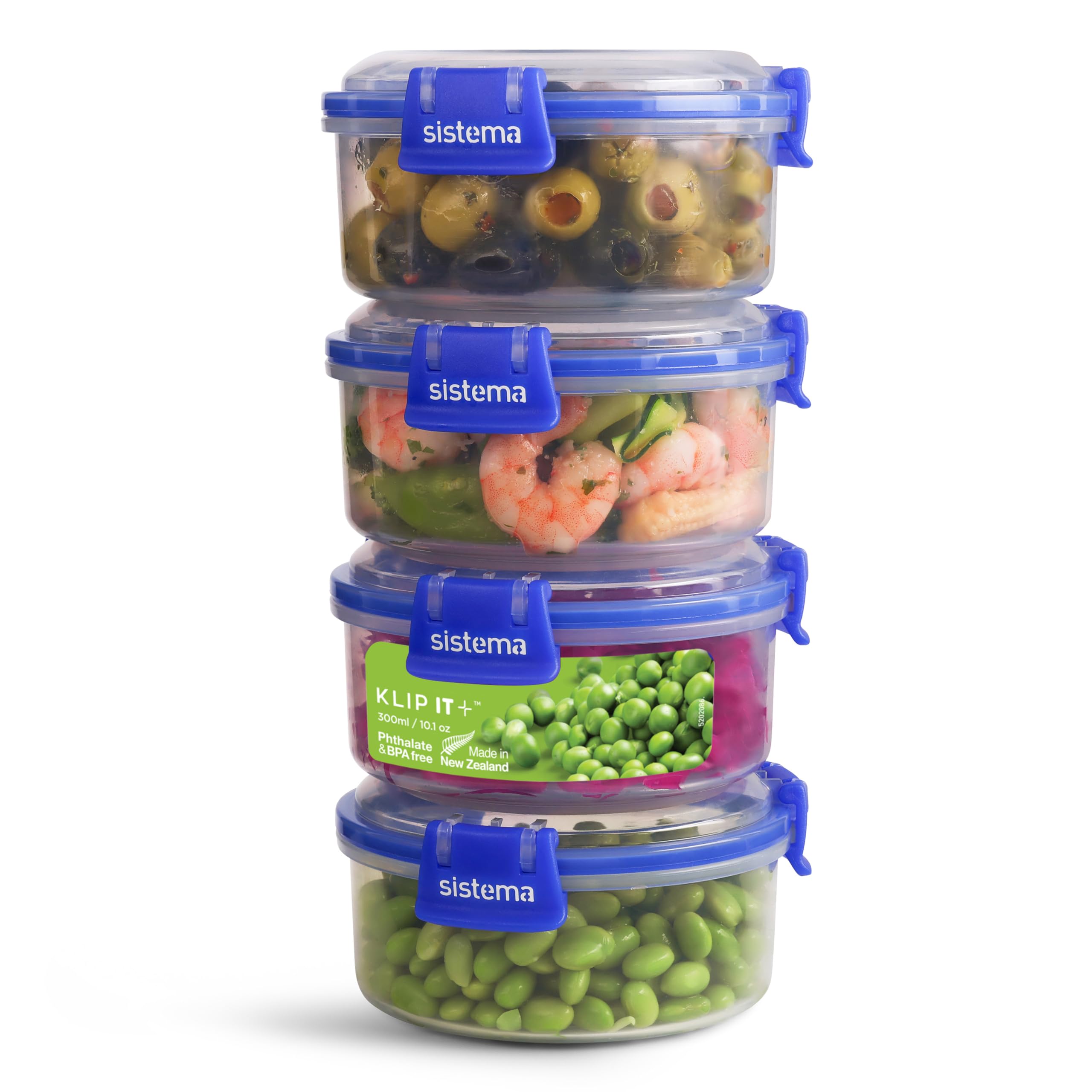 Sistema Klip It Plus Round Food Storage Containers | 300 Ml Leak-Proof, Stackable & Airtight Fridge/Freezer Containers With Lid 