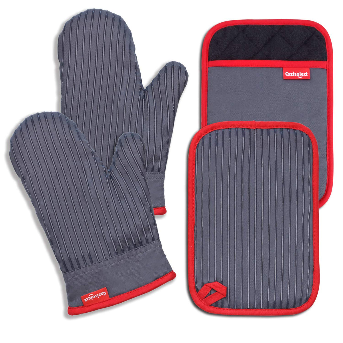 Coziselect Oven Mitts And Pot Holders Set, Hot Pads For Kitchen Cooking Grill, 500? Heat Resistant Oven Mit, Pure Cotton And Ter