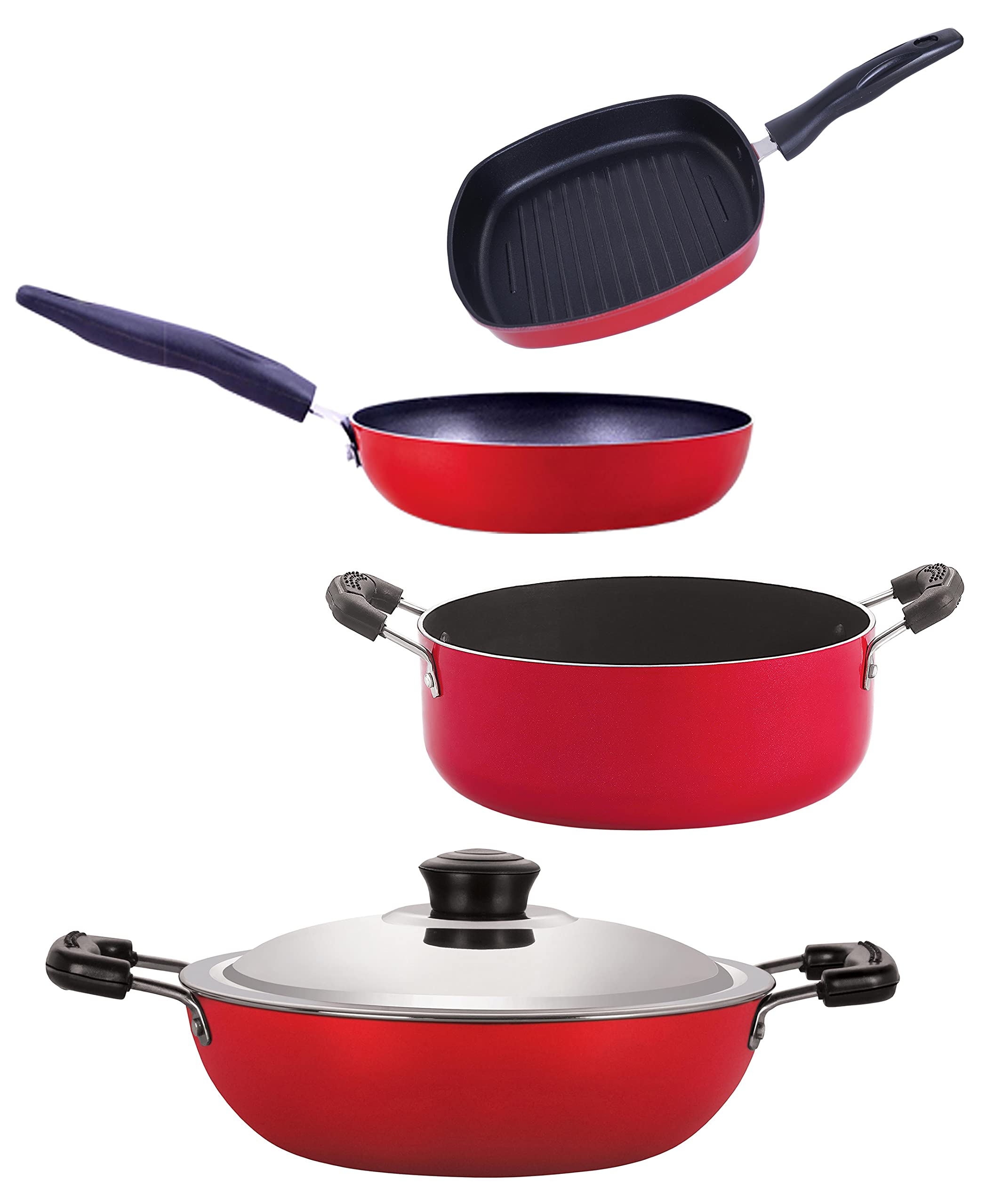 Nirlon Non Stick Pfoa Free Gas Compatible Cookware Utensil Item Set Of 4 Pieces With Bakelite Handle (Dkd(M)_Cvg_Gp22.5_Cs24)