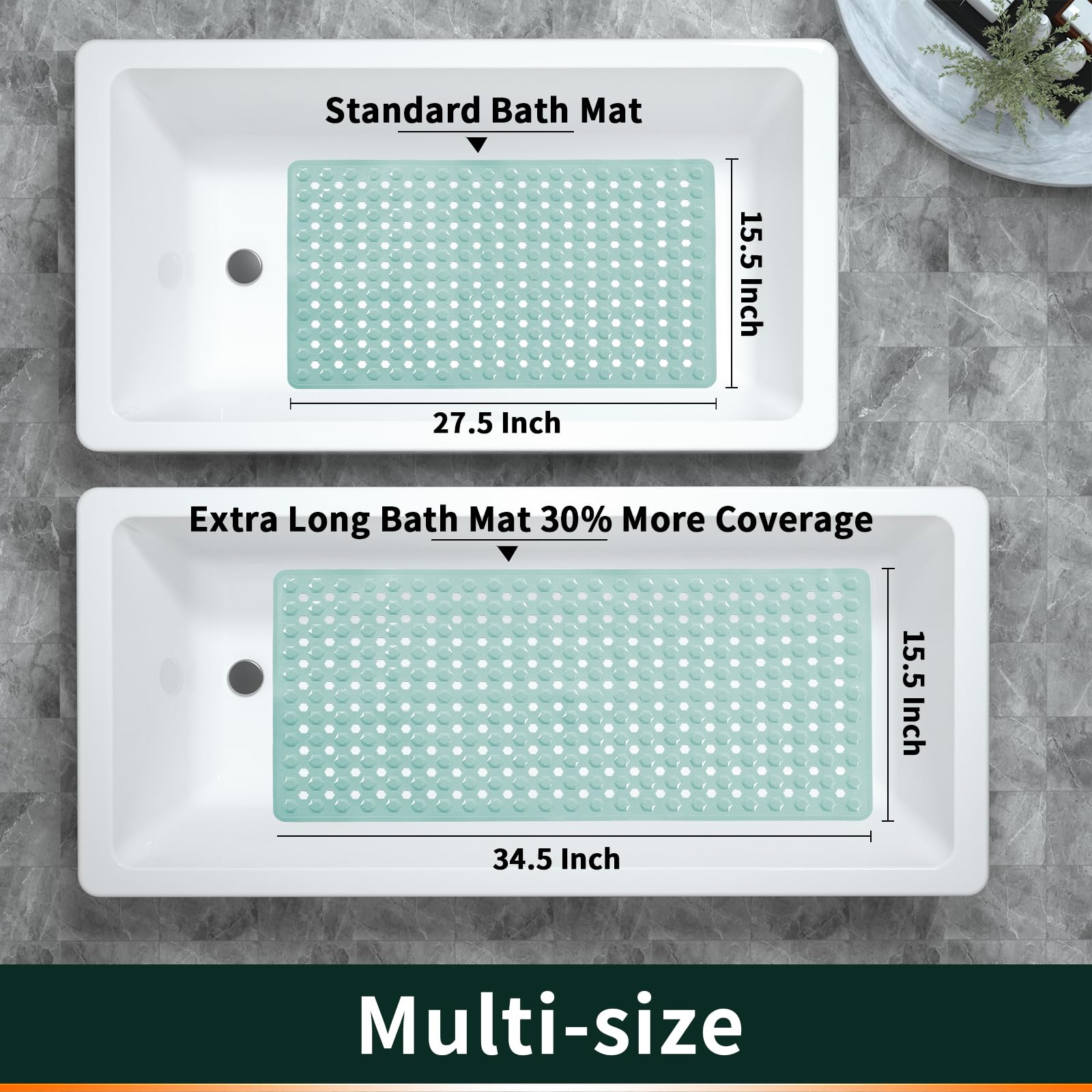 Yimobra Bathtub Shower Mat 27.5 X 15.5, Non Slip Bath Mats For Tub Floor With Drain Hole And Suction Cups, Soft On Feet, Machine