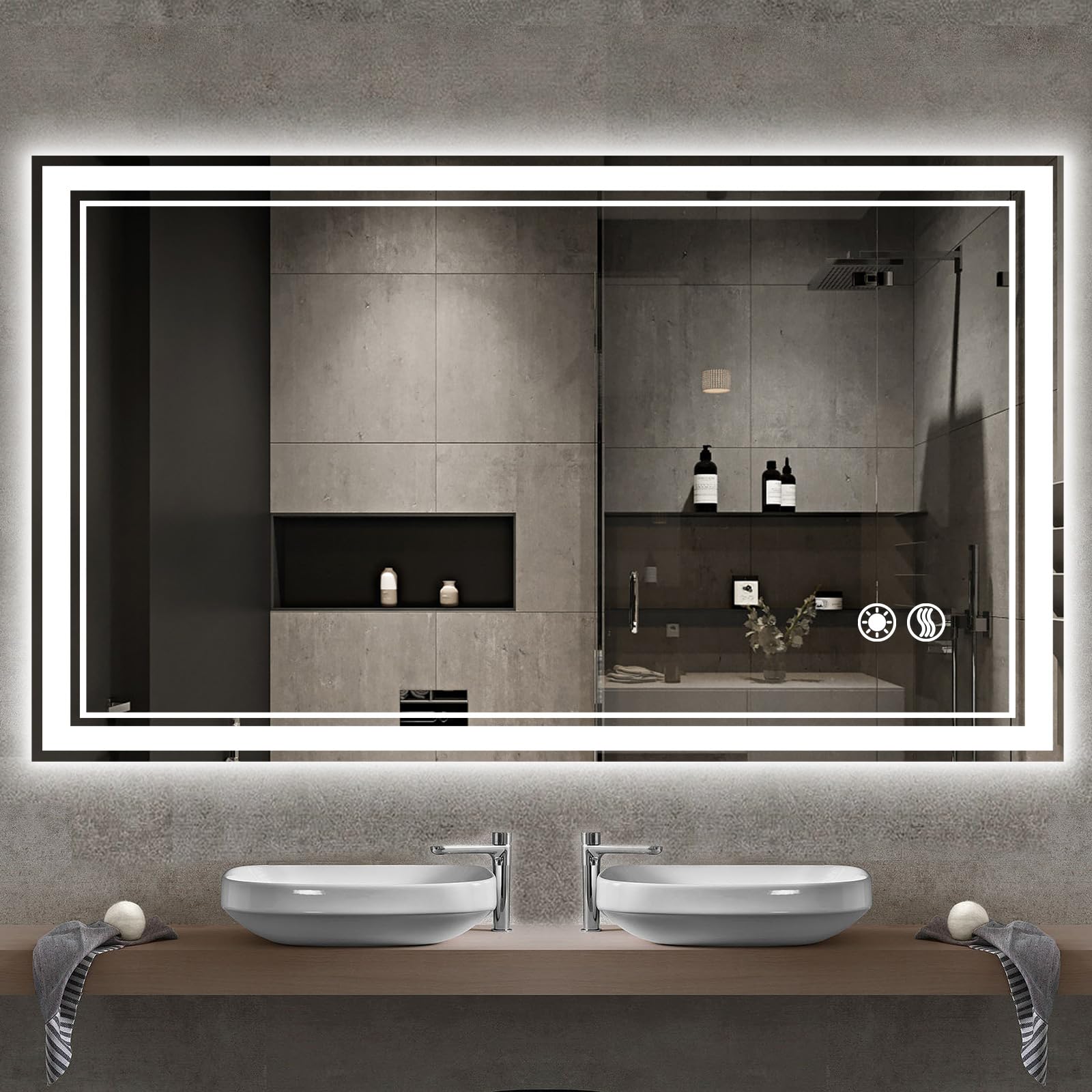 Getovin 48 X 28'' Led Mirror For Bathroom Fogless Bathroom Mirror With Led Lights Stepless Dimmable 3 Colors Front And Backlit L