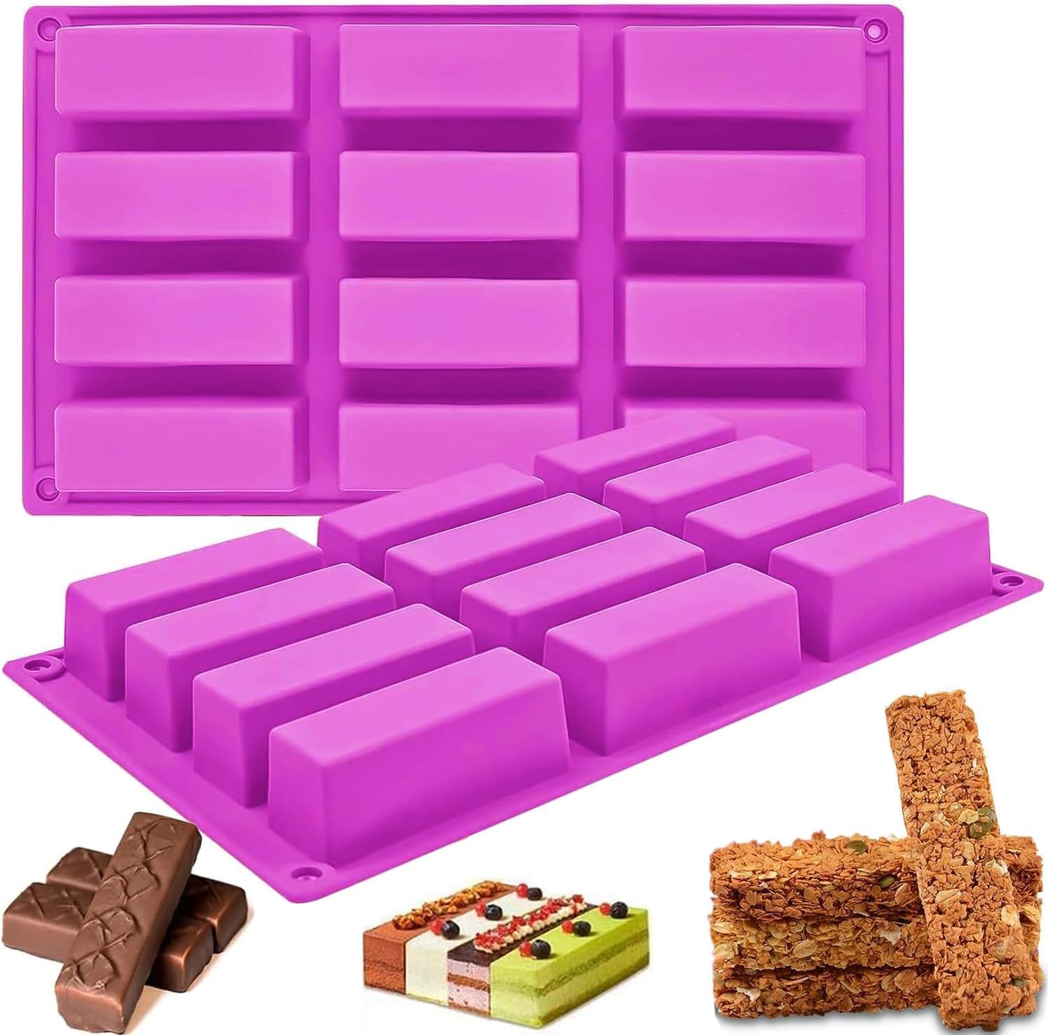 YJWYDM Silicone Granola Bar Molds, Rectangle, for Energy Bars, Cereal, Protein, Brownie, Cheesecake & More  Chocolate & Candy M