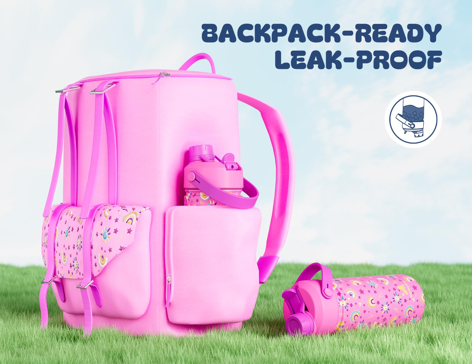 18 oz Kids Insulated Water Bottle: BPA-Free, Easy Clean, Keep Cold 24H, Leakproof, Stainless Steel Cup, Unique Patterns, Dual-Fu