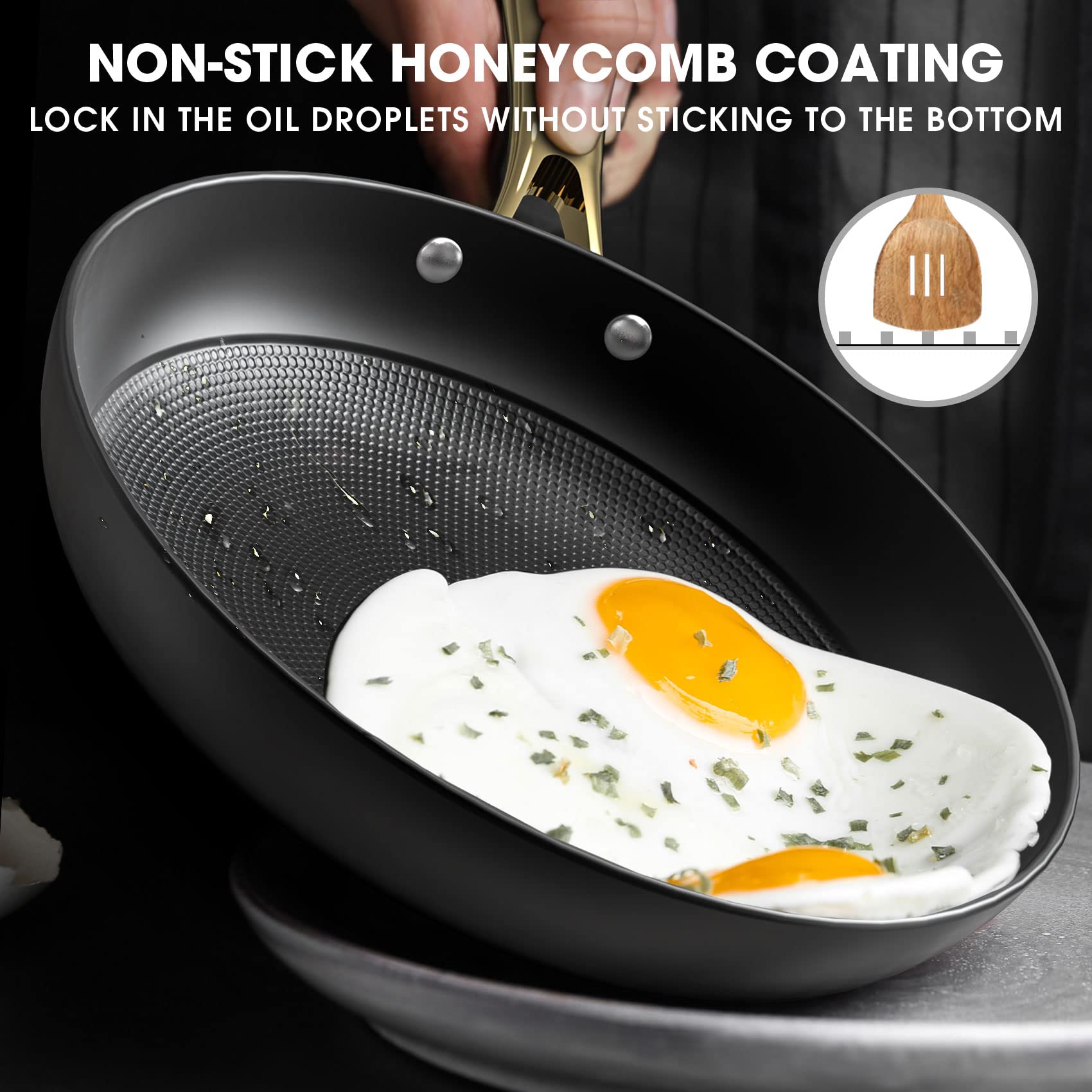 Imarku Non Stick Frying Pans, Professional Cast Iron Skillets 2 Pcs - 8 Inch & 10 Inch Frying Pans Nonstick, Honeycomb Long Last