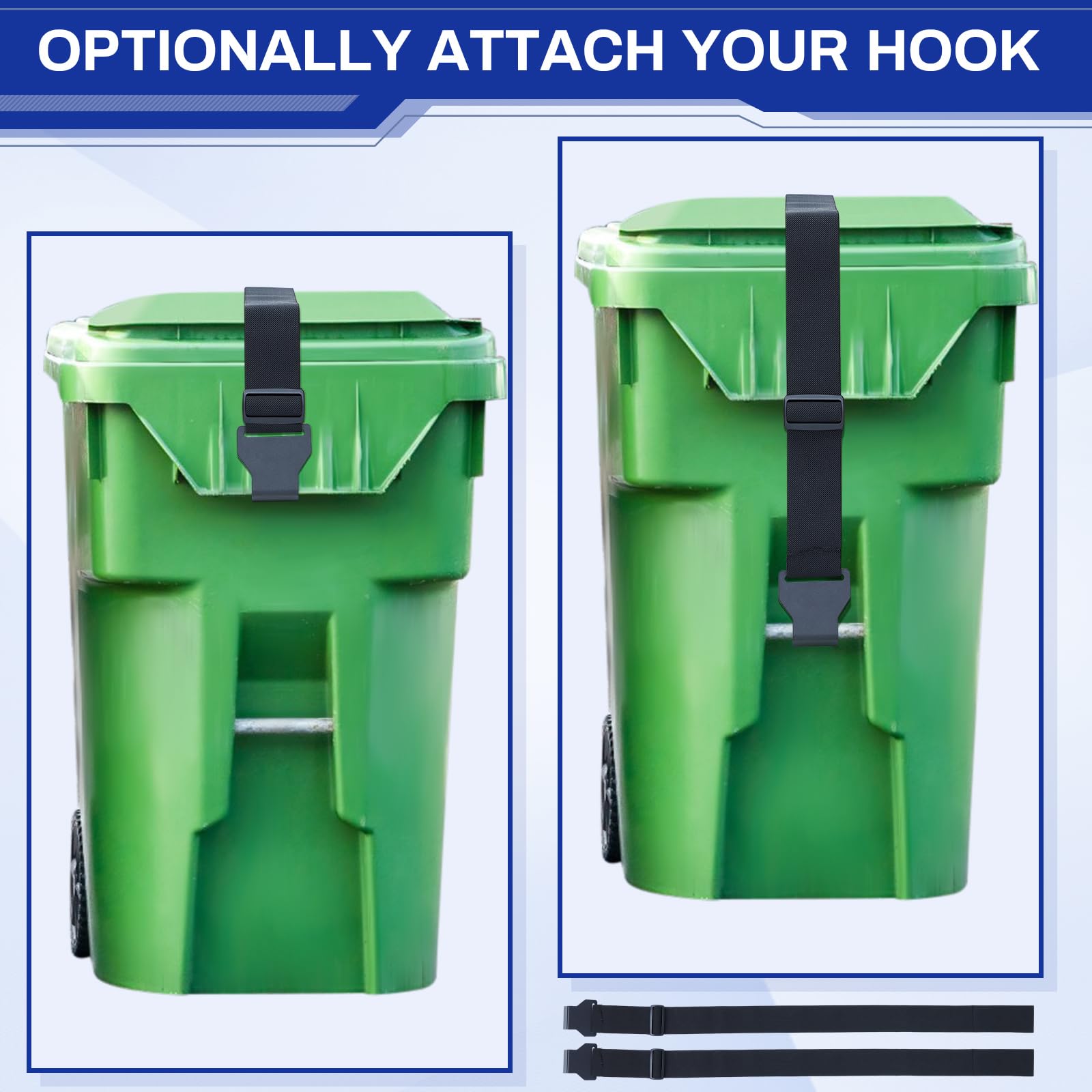 Windyun Metal Double Claw Trash Can Locks - Adjustable Bear Proof Strap for 28-96 Gallon Cans, Black