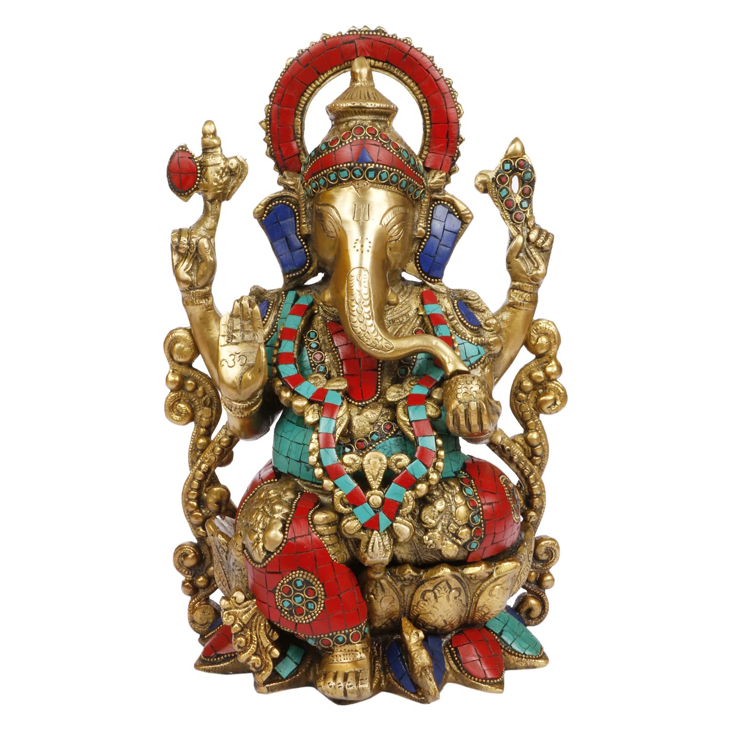 Artvarko Ganesha Sitting On Lotus Brass Inlay Work Bhagwan Idol Jewellery Mangalkari Ganesh Statue Ganpati Murti For Home Entran
