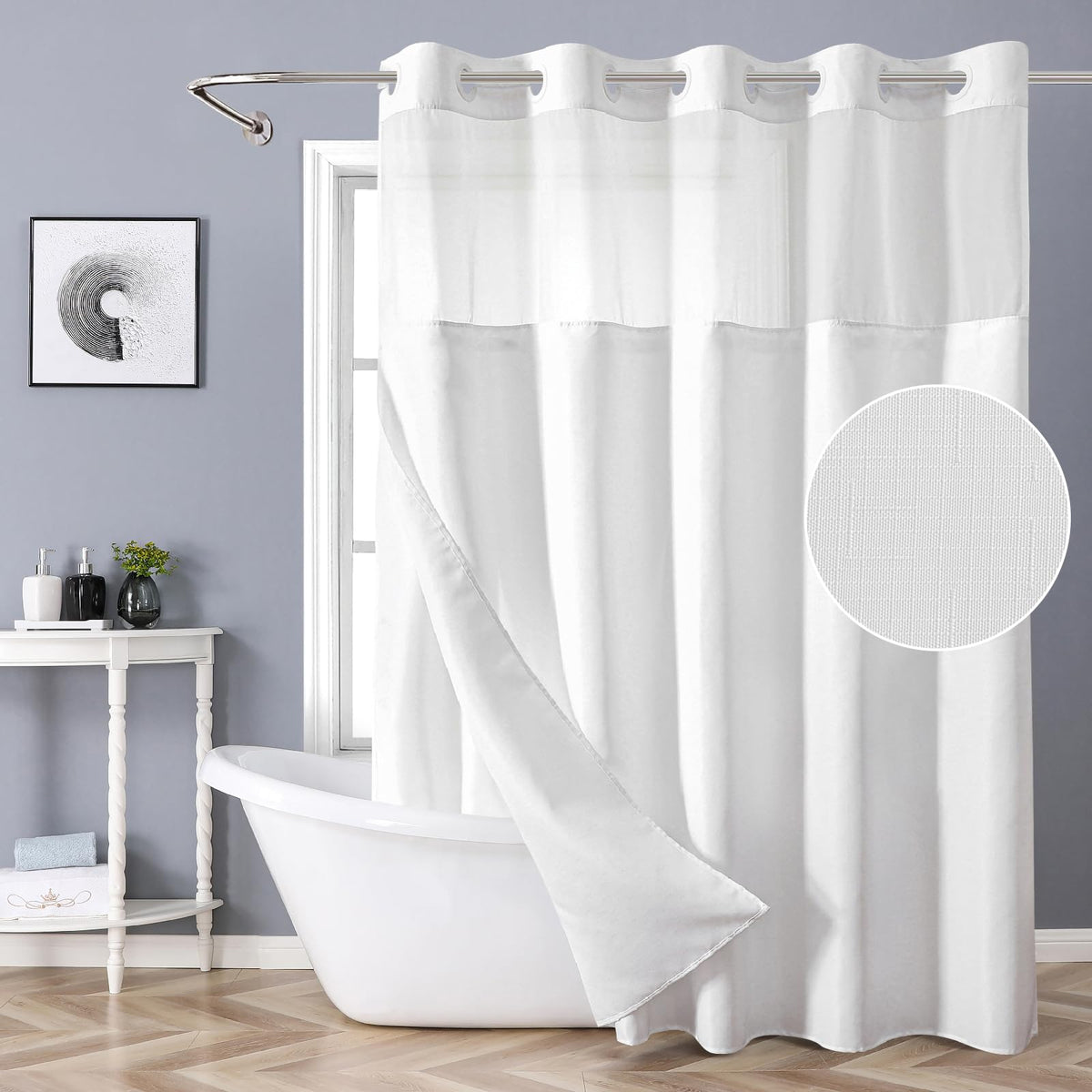 Eachope Extra Long No Hook Shower Curtain With Snap-In Fabric Liner Set,Slub Textured Fabric Shower Curtains For Bathroom,Hotel