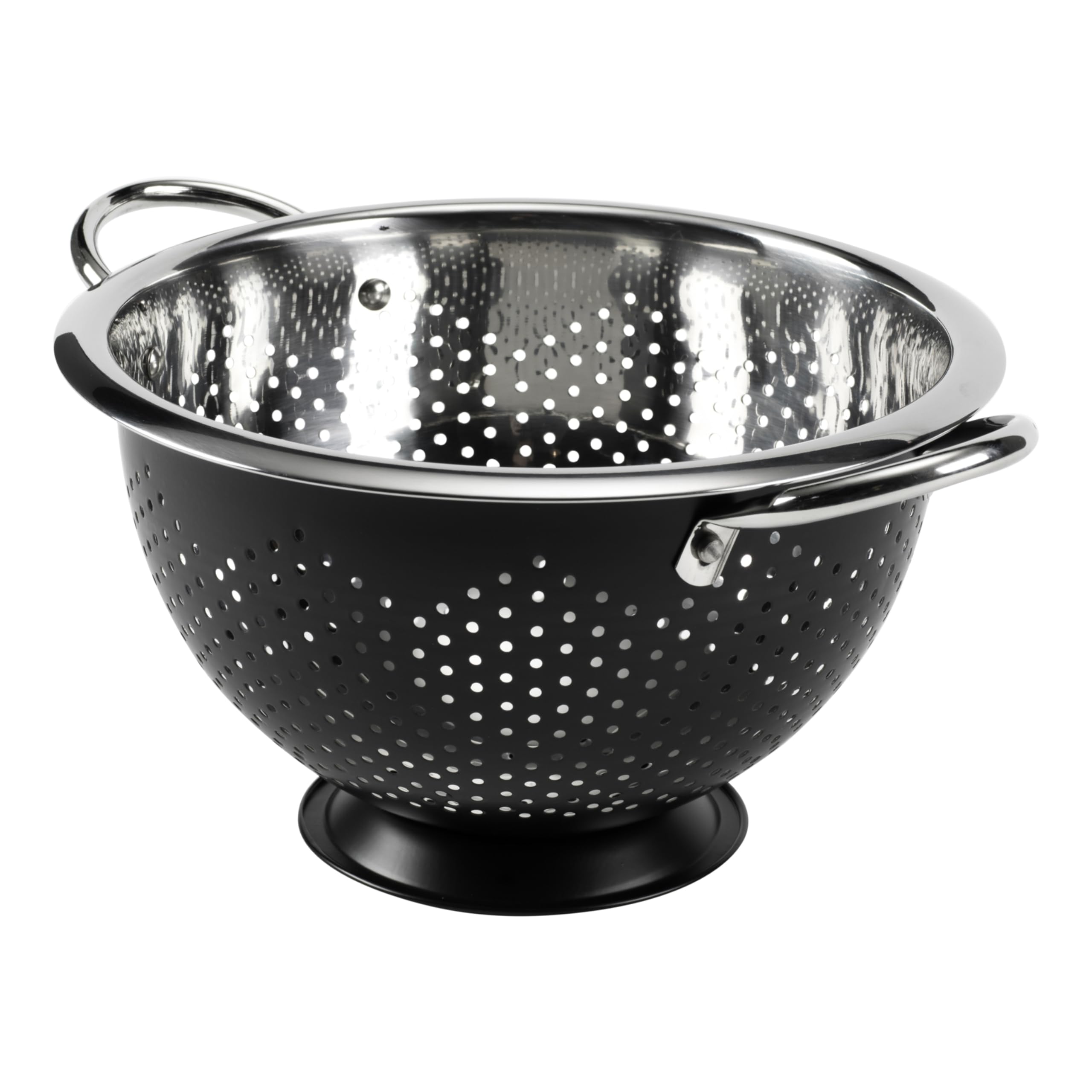 Goodcook Gourmet Colander, 5Qt Capacity, Stainless Steel With Handles And Elevated Pedestal Foot, Bold Black
