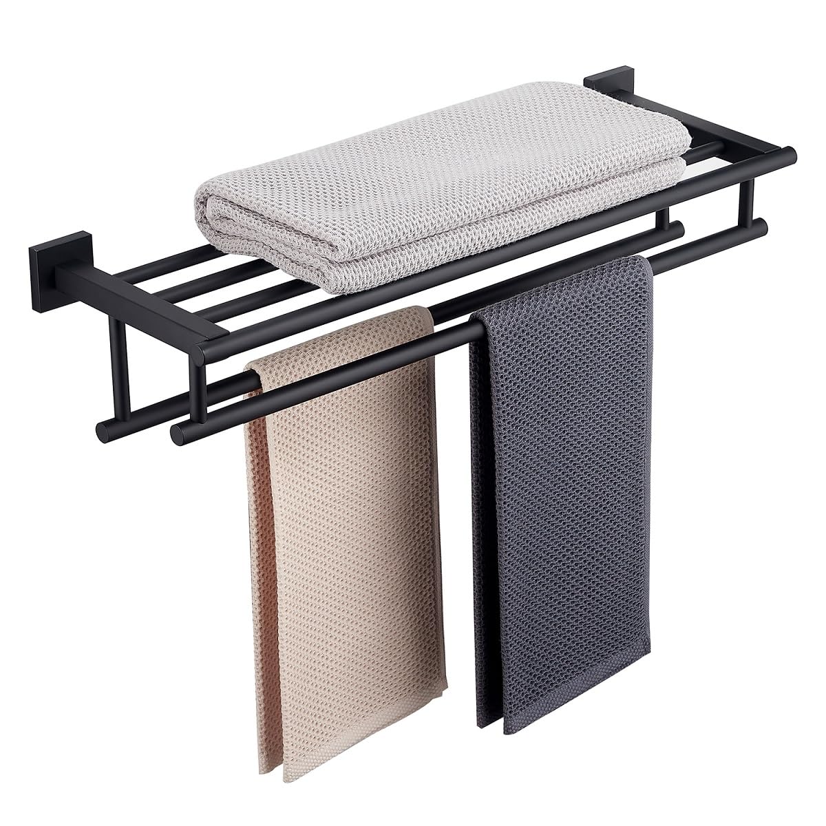 Rtcul Towel Rack For Bathroom 24 Inch Wall Mounted Towel Rack Matte Black Towel Shelf With Double Towel Bar Sus304 Stainless Ste
